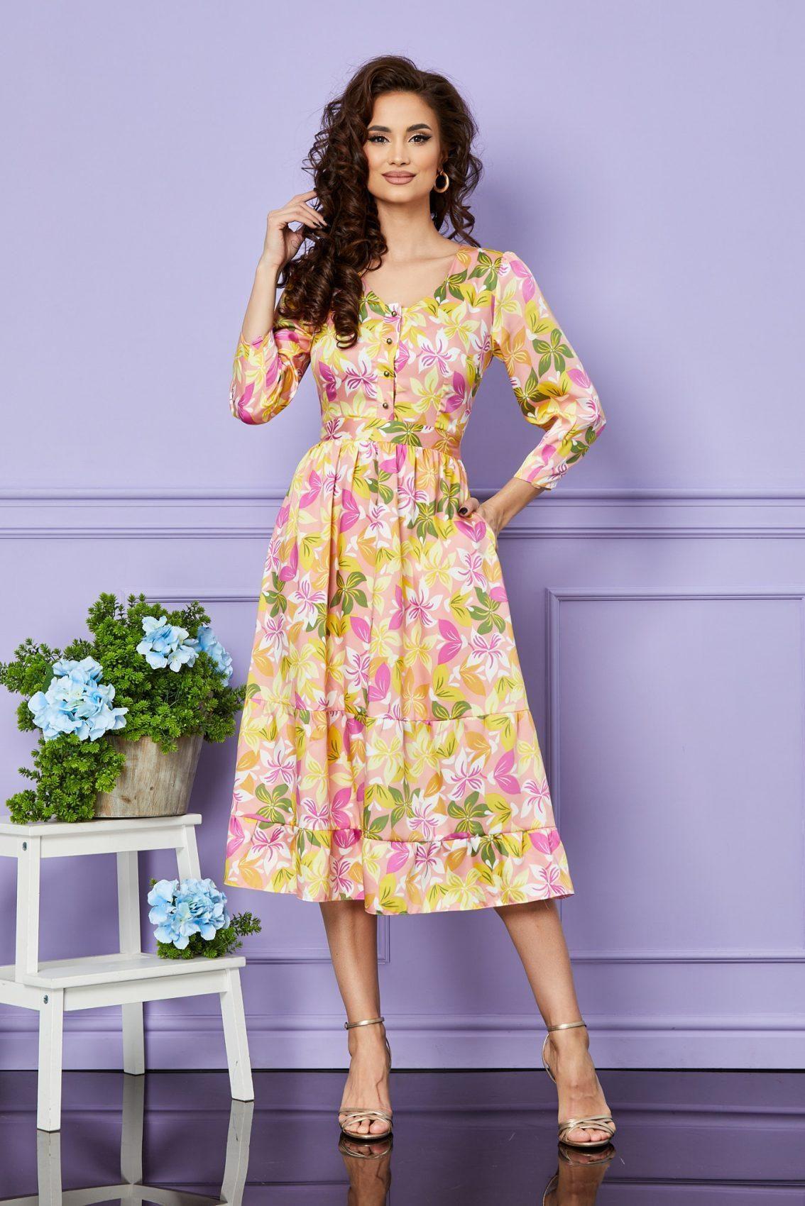 Ροζ Φλοράλ Μίντι Κλος Φόρεμα Ymbra T2521 1