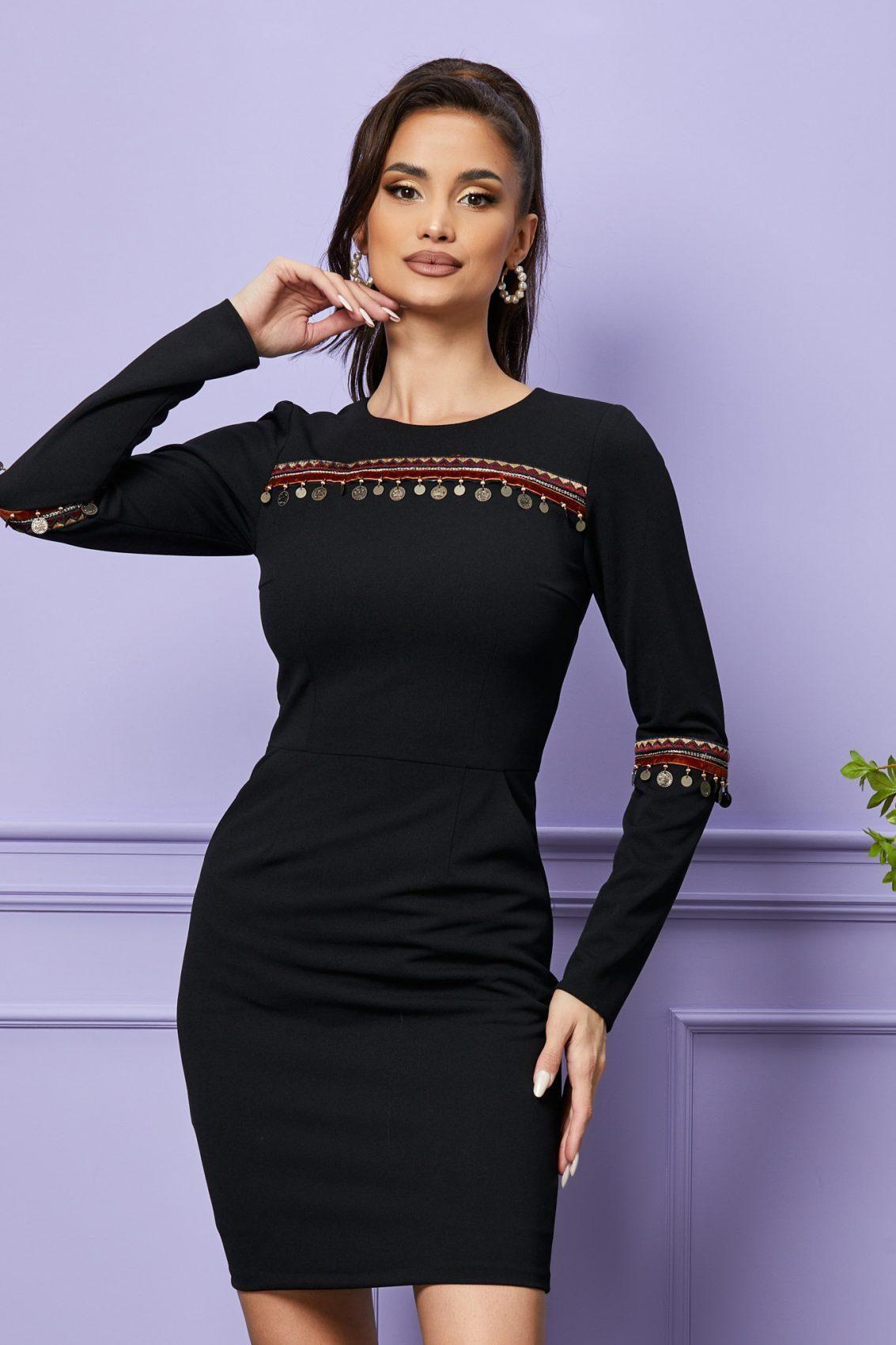Μαύρο Μίνι Φόρεμα Με Κέντημα Layla T2368 3