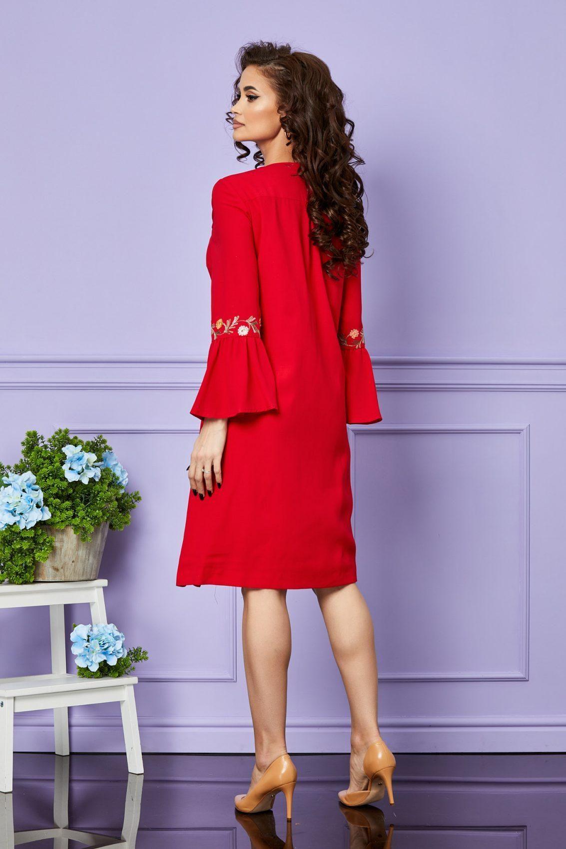 Κόκκινο Σεμιζιέ Φόρεμα Με Κέντημα Mona T2533 2