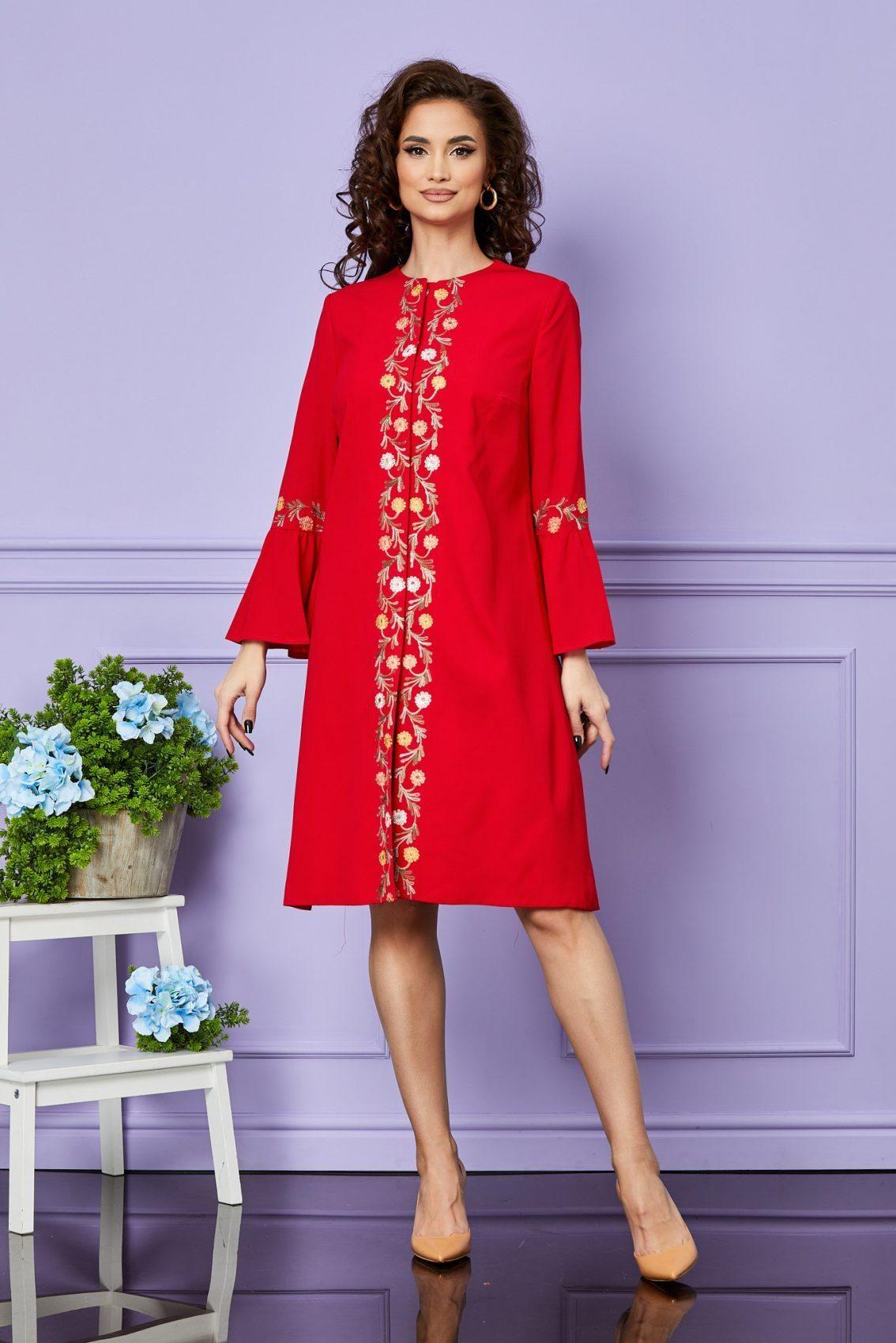 Κόκκινο Σεμιζιέ Φόρεμα Με Κέντημα Mona T2533 1