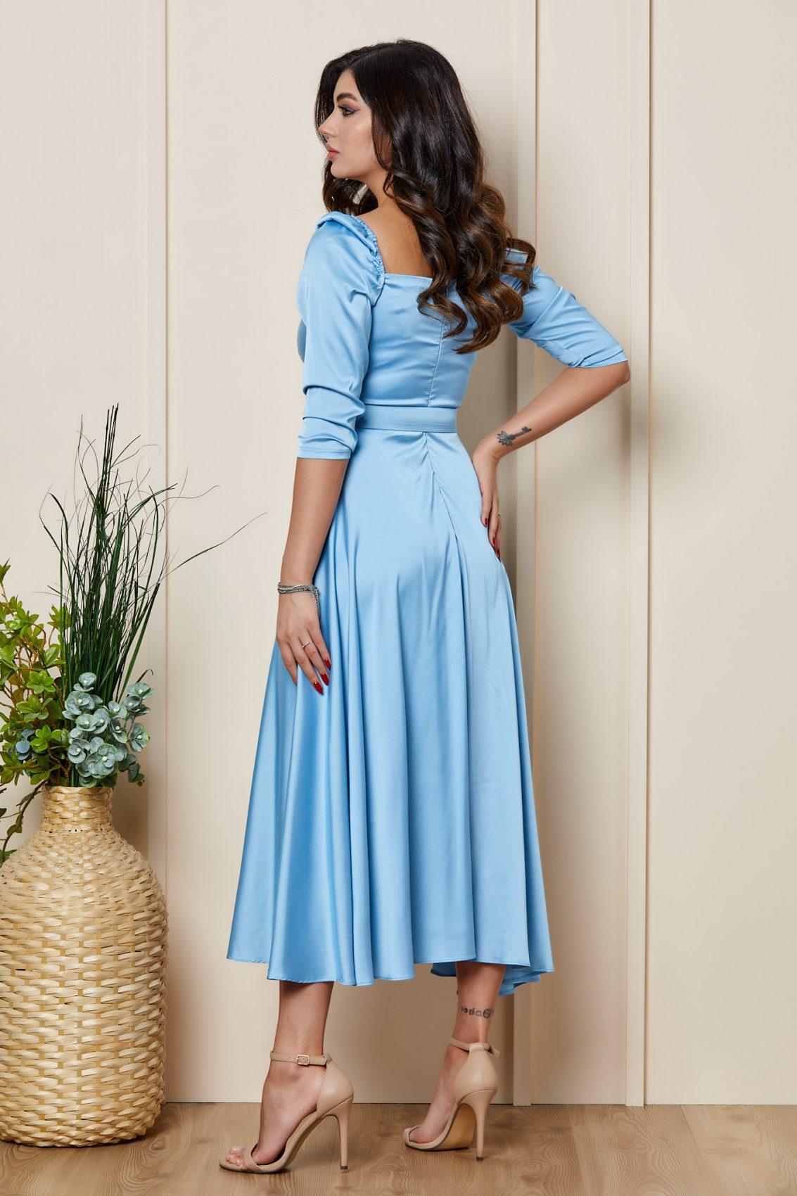 Γαλάζιο Μίντι Σατέν Αμπιγιέ Φόρεμα Lizette T2653 2