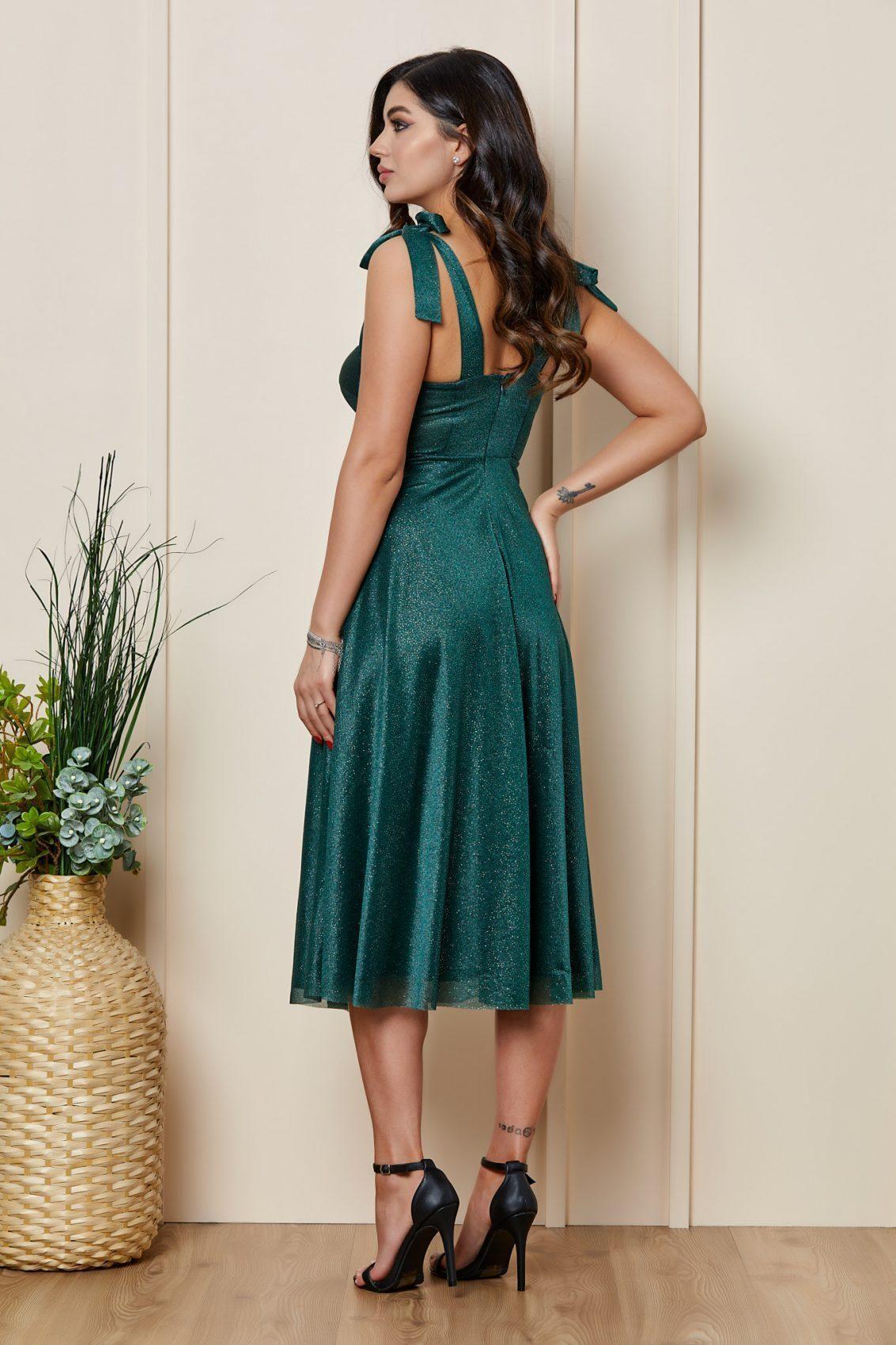 Πράσινο Μίντι Αμπιγιέ Φόρεμα Solange T2605 2