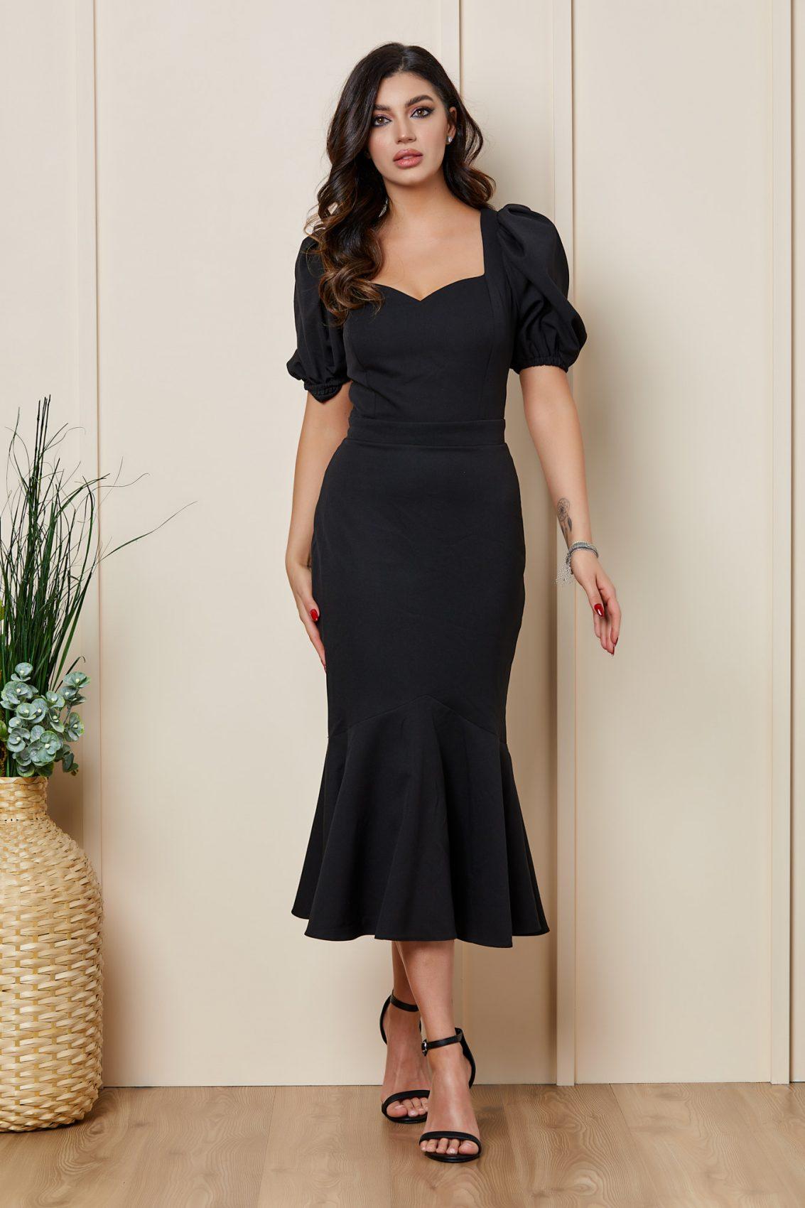 Μαύρο Μίντι Βραδινό Φόρεμα Με Βολάν Anisia T2655 1