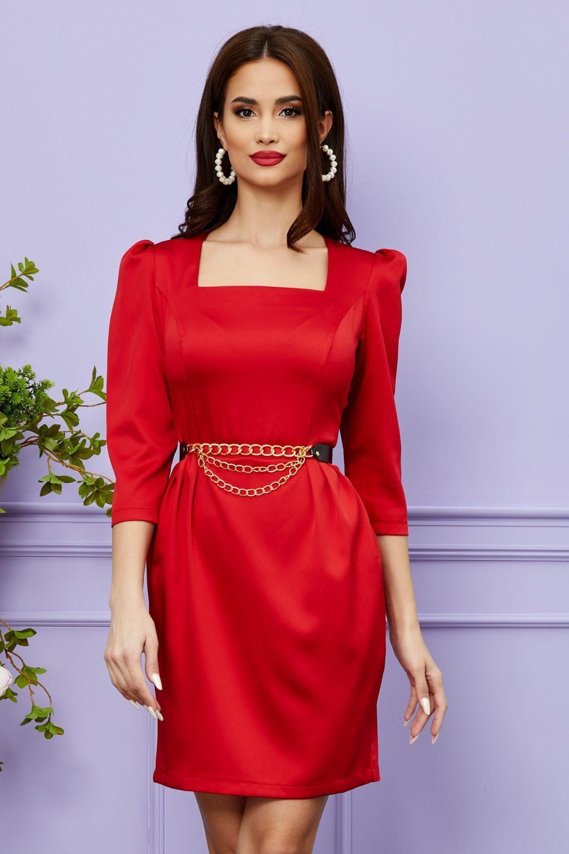 Κόκκινο Σατέν Μίνι Αμπιγιέ Φόρεμα Fryda T1487 3