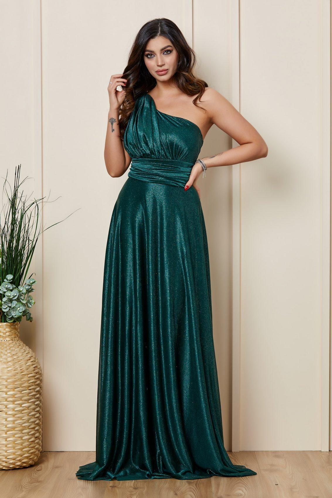 Πράσινο Μάξι Αμπιγιέ Φόρεμα Με Έναν Ώμο Corazon T2614 1