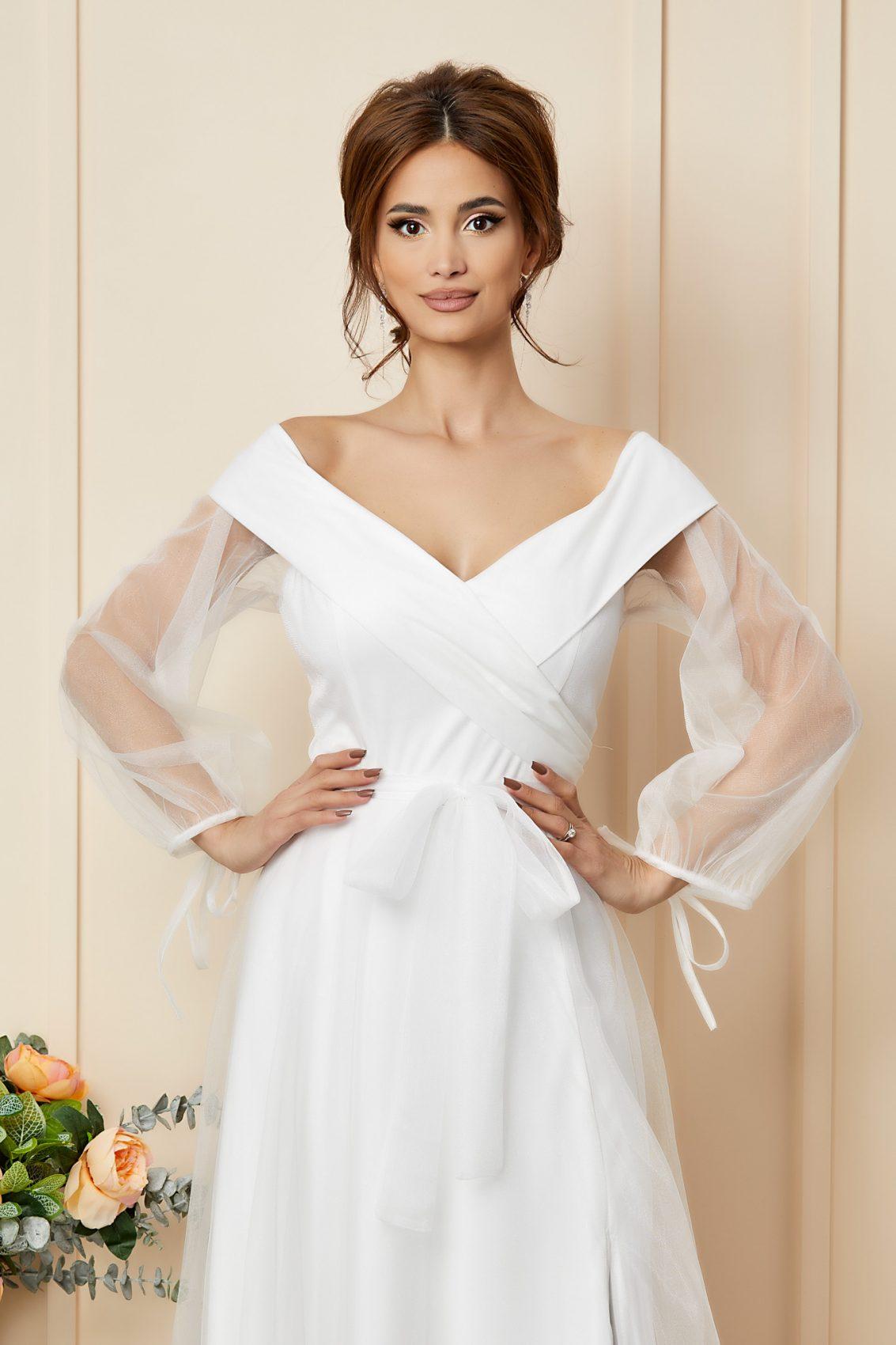 Λευκό Μάξι Νυφικό Φόρεμα Με Τούλι Hermosa T2754 3