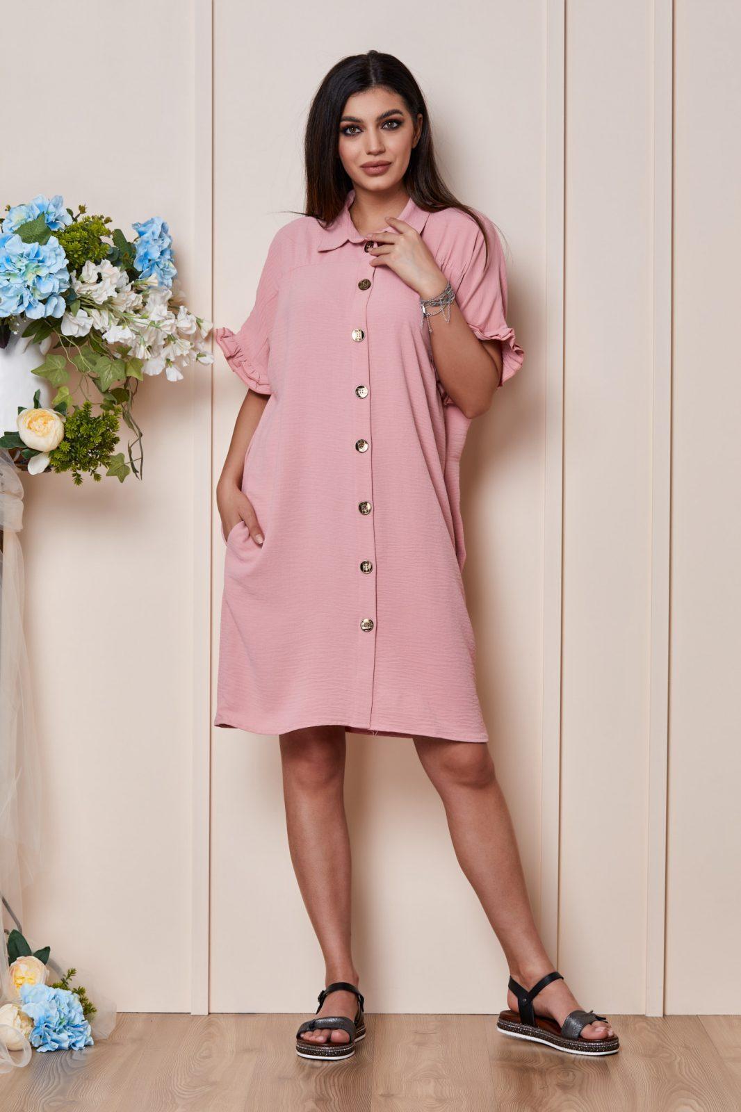 Ροζ Σεμιζιέ Φόρεμα Kamy T3055 1