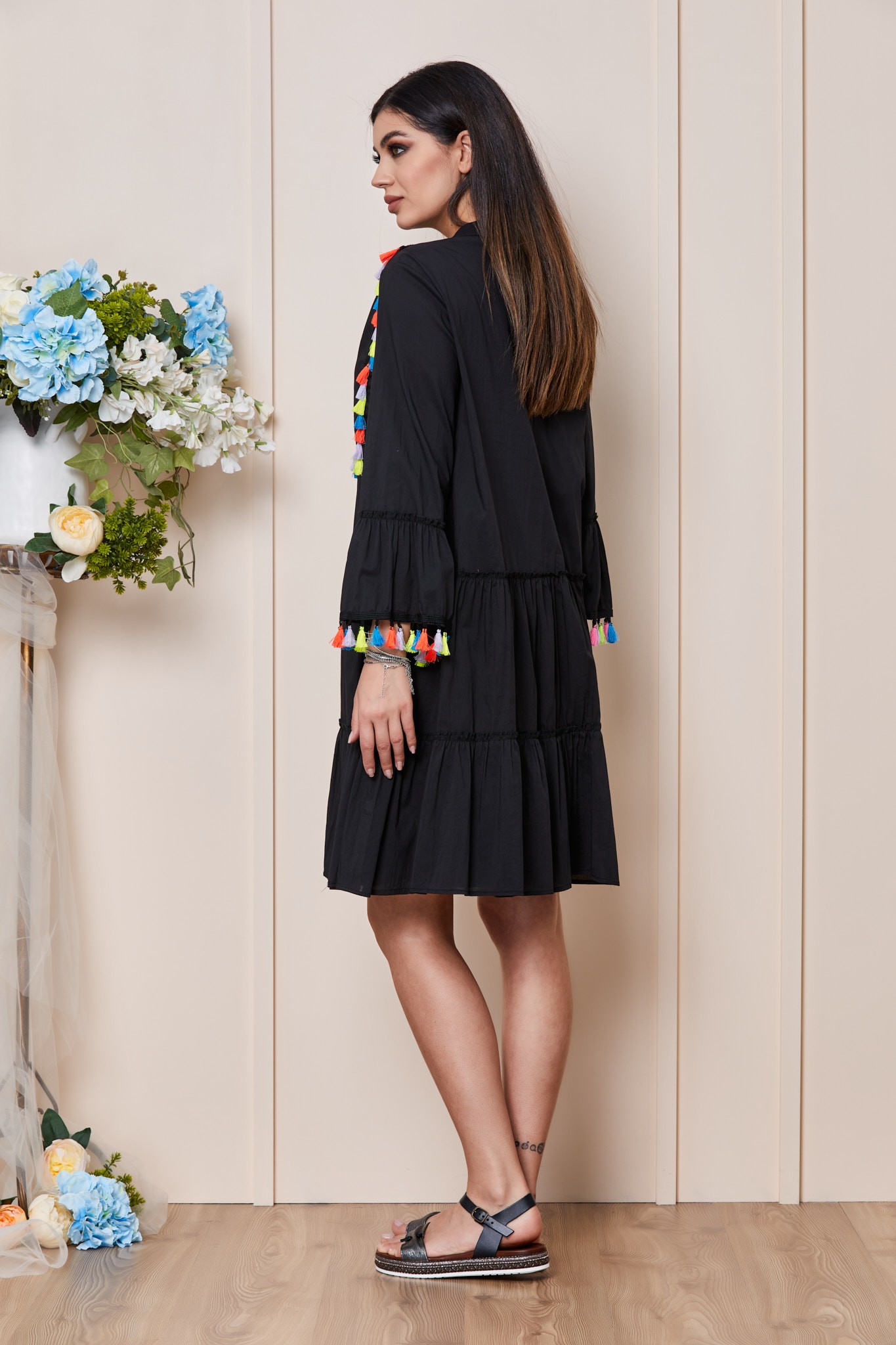 Μαύρο Καθημερινό Φόρεμα Με Βολάν Colette T3087 2