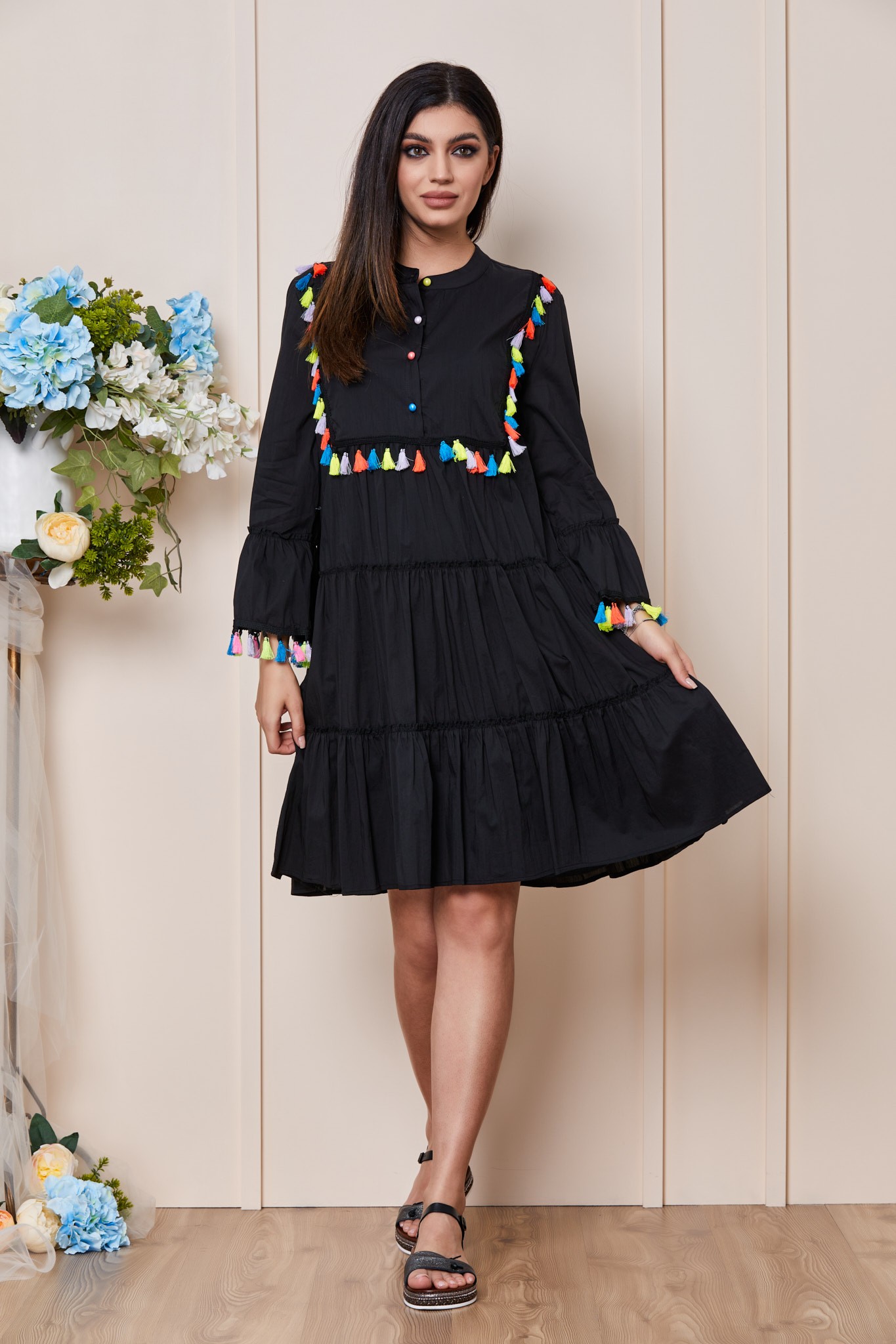 Μαύρο Καθημερινό Φόρεμα Με Βολάν Colette T3087 1