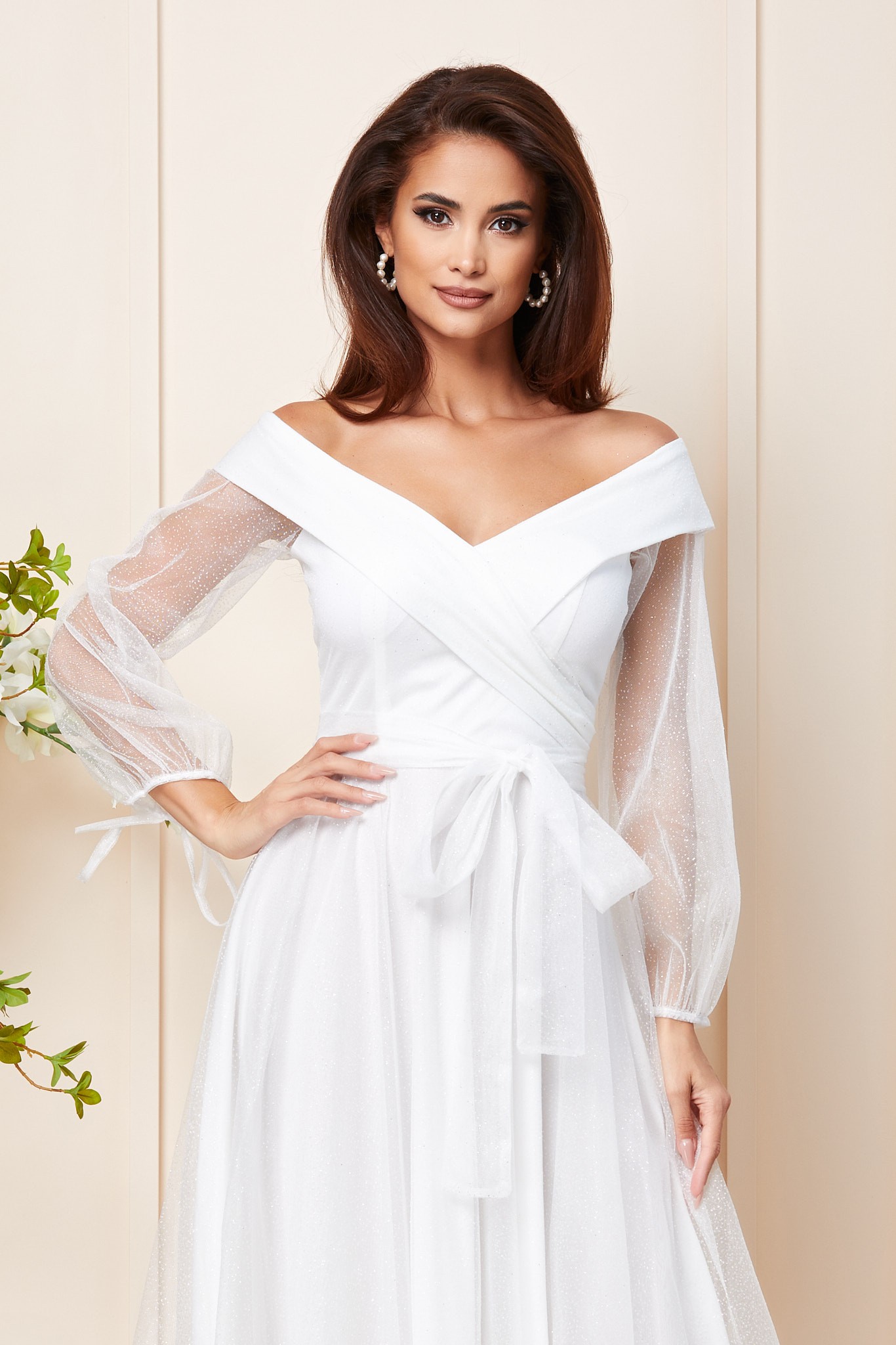 Λευκό Μίντι Αμπιγιέ Φόρεμα Kathryn T3097 3