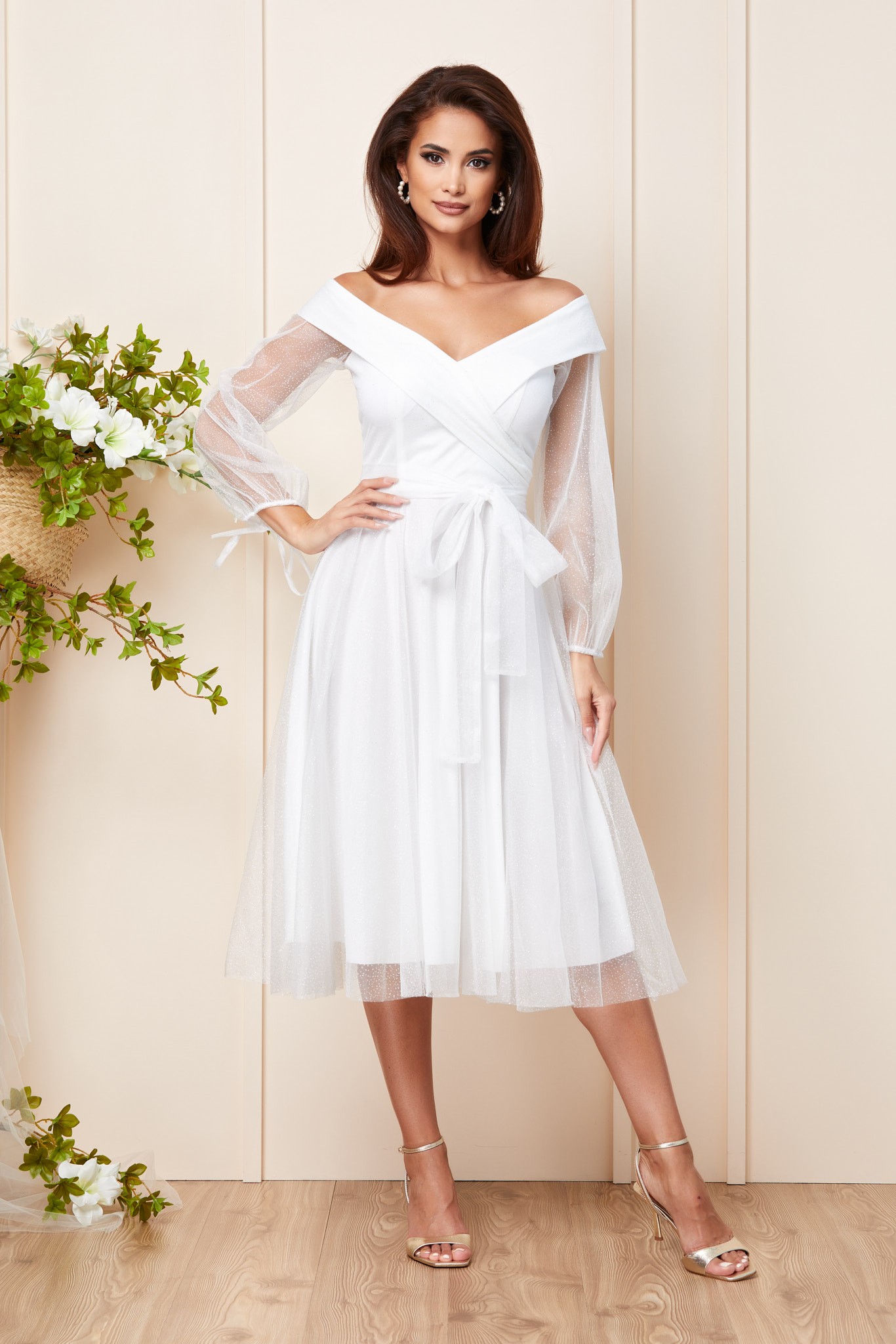 Λευκό Μίντι Αμπιγιέ Φόρεμα Kathryn T3097 1