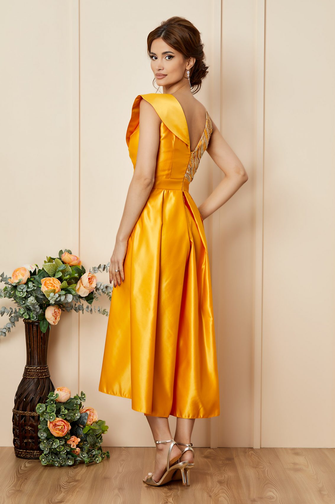 Κίτρινο Σατέν Αμπιγιέ Φόρεμα Beloved T2702 2