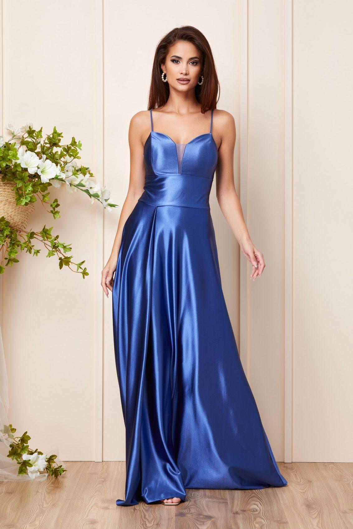 Μπλε Μάξι Αμπιγιέ Φόρεμα Με Τιράντες Esmeralda T3101 1