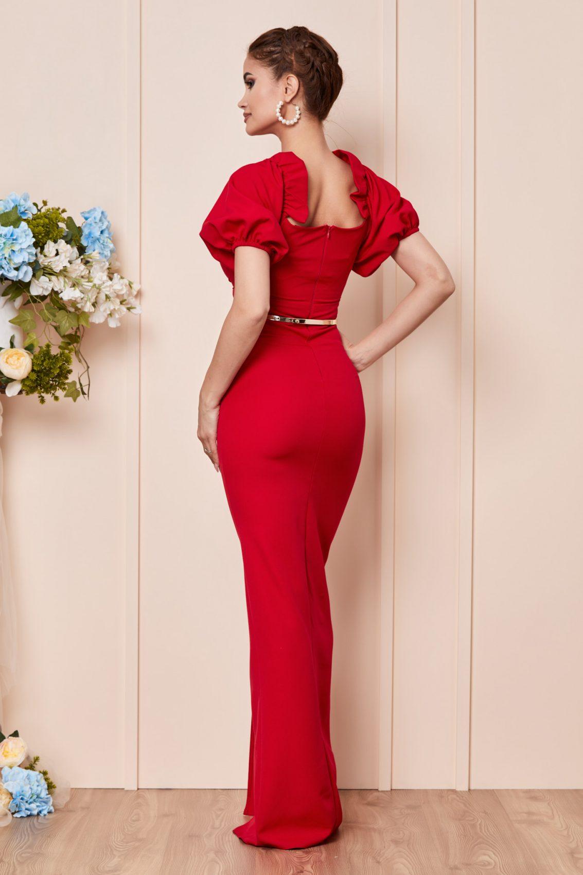 Κόκκινο Μάξι Εφαρμοστό Βραδινό Φόρεμα Ekanta T2860 2