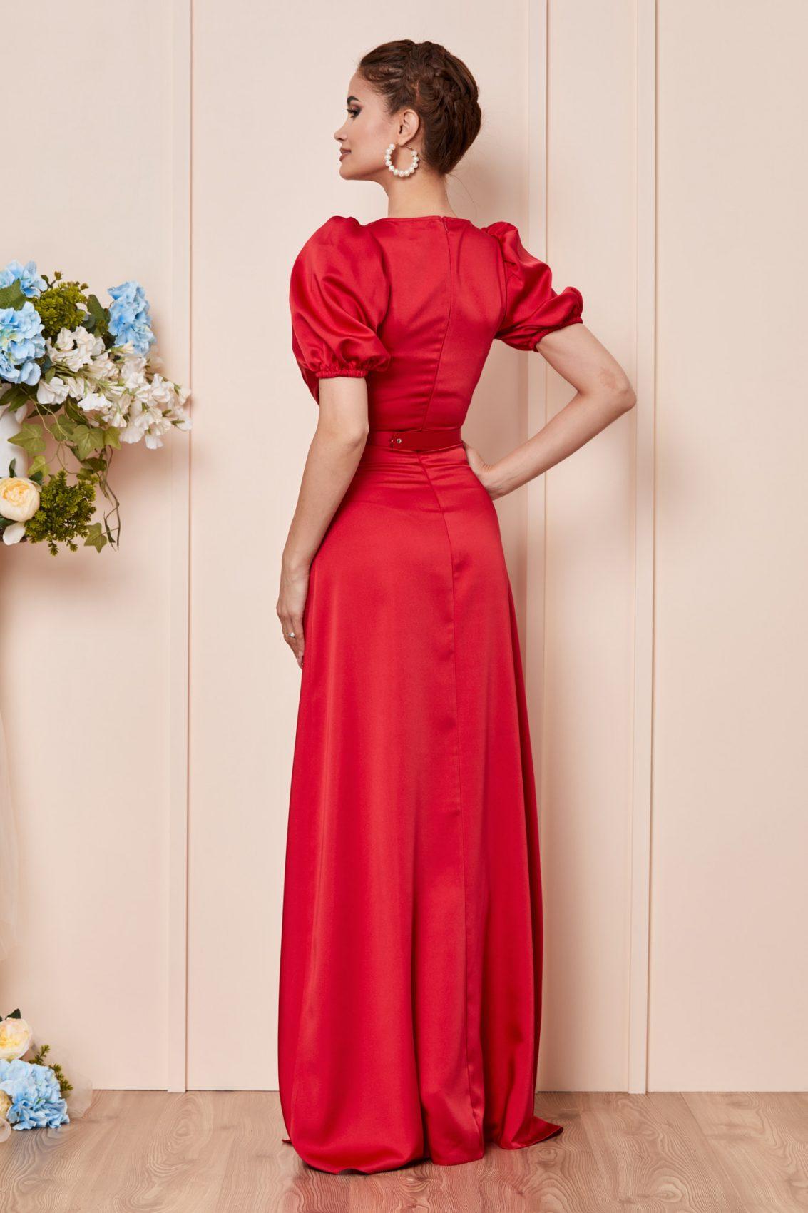 Κόκκινο Μάξι Σατέν Αμπιγιέ Φόρεμα Genoveva T2868 2