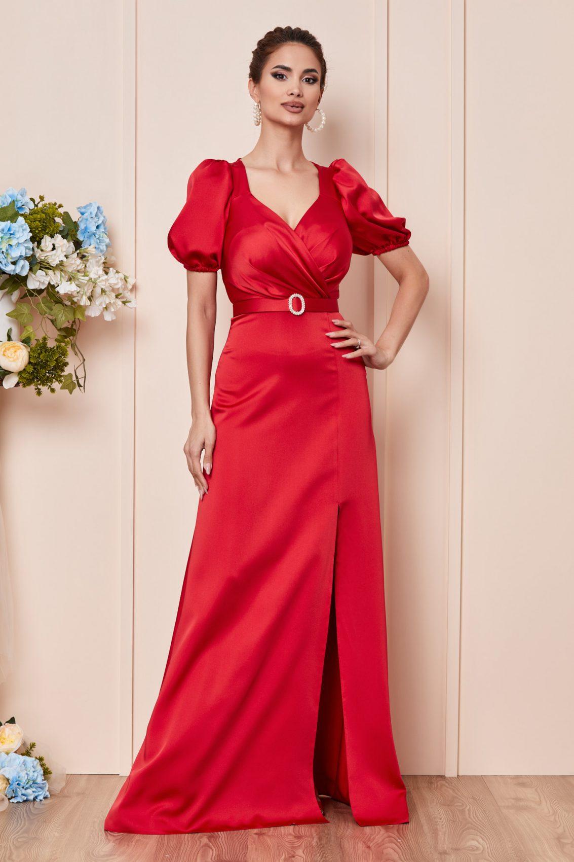 Κόκκινο Μάξι Σατέν Αμπιγιέ Φόρεμα Genoveva T2868 1