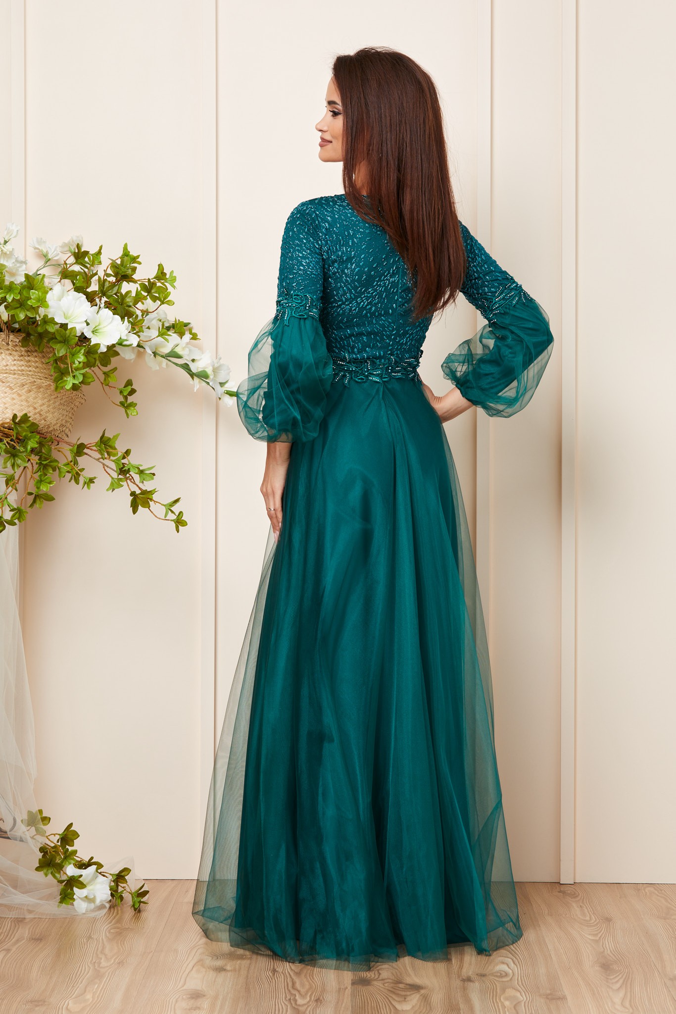 Πράσινο Μάξι Αμπιγιέ Φόρεμα Με Δαντέλα Fairy T3166 2