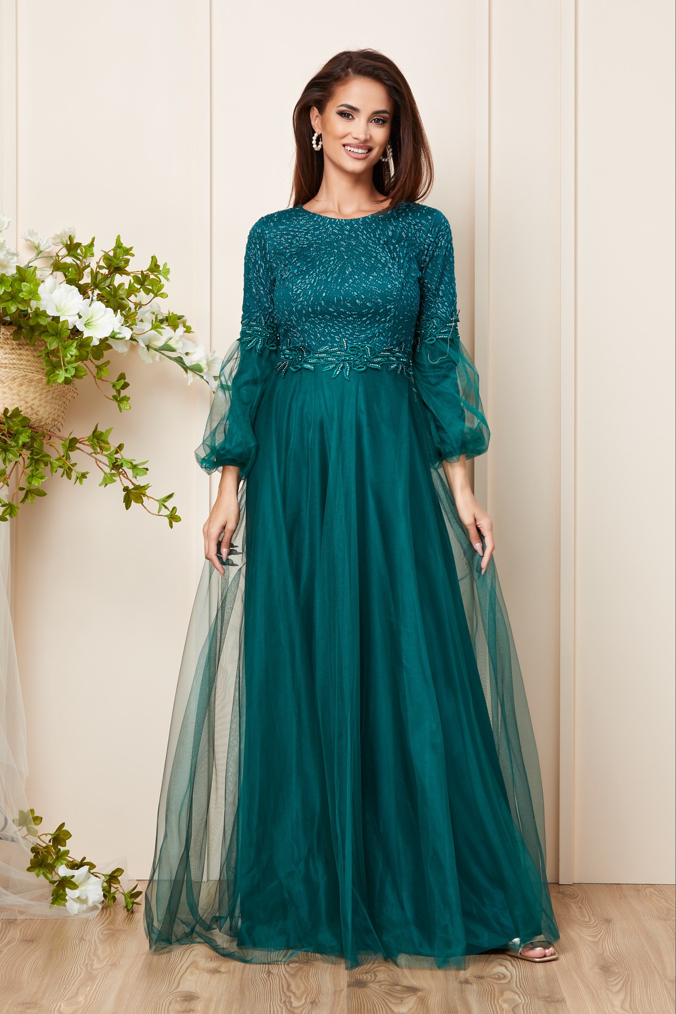 Πράσινο Μάξι Αμπιγιέ Φόρεμα Με Δαντέλα Fairy T3166 1