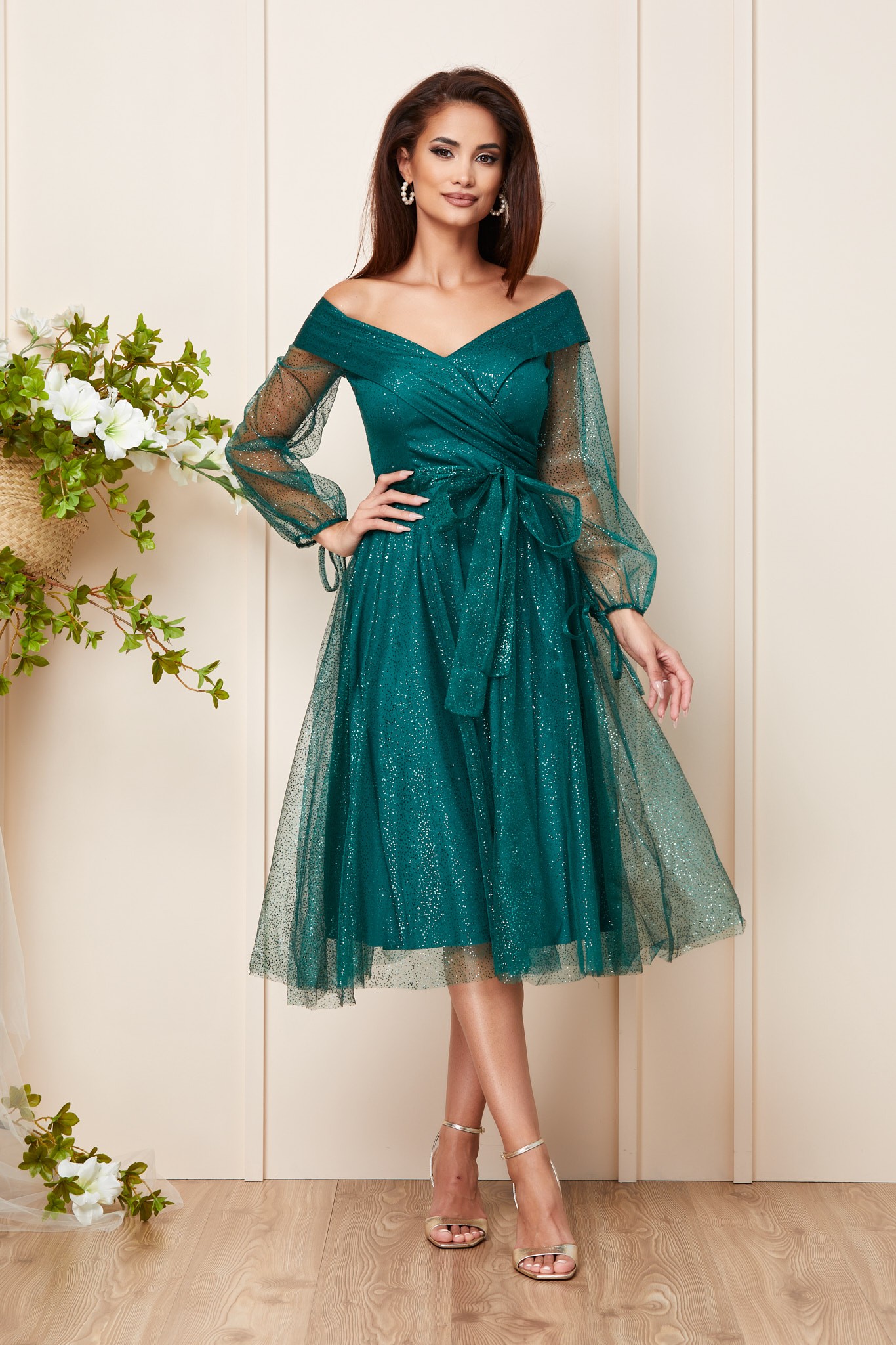 Πράσινο Μίντι Αμπιγιέ Φόρεμα Kathryn T3093 1