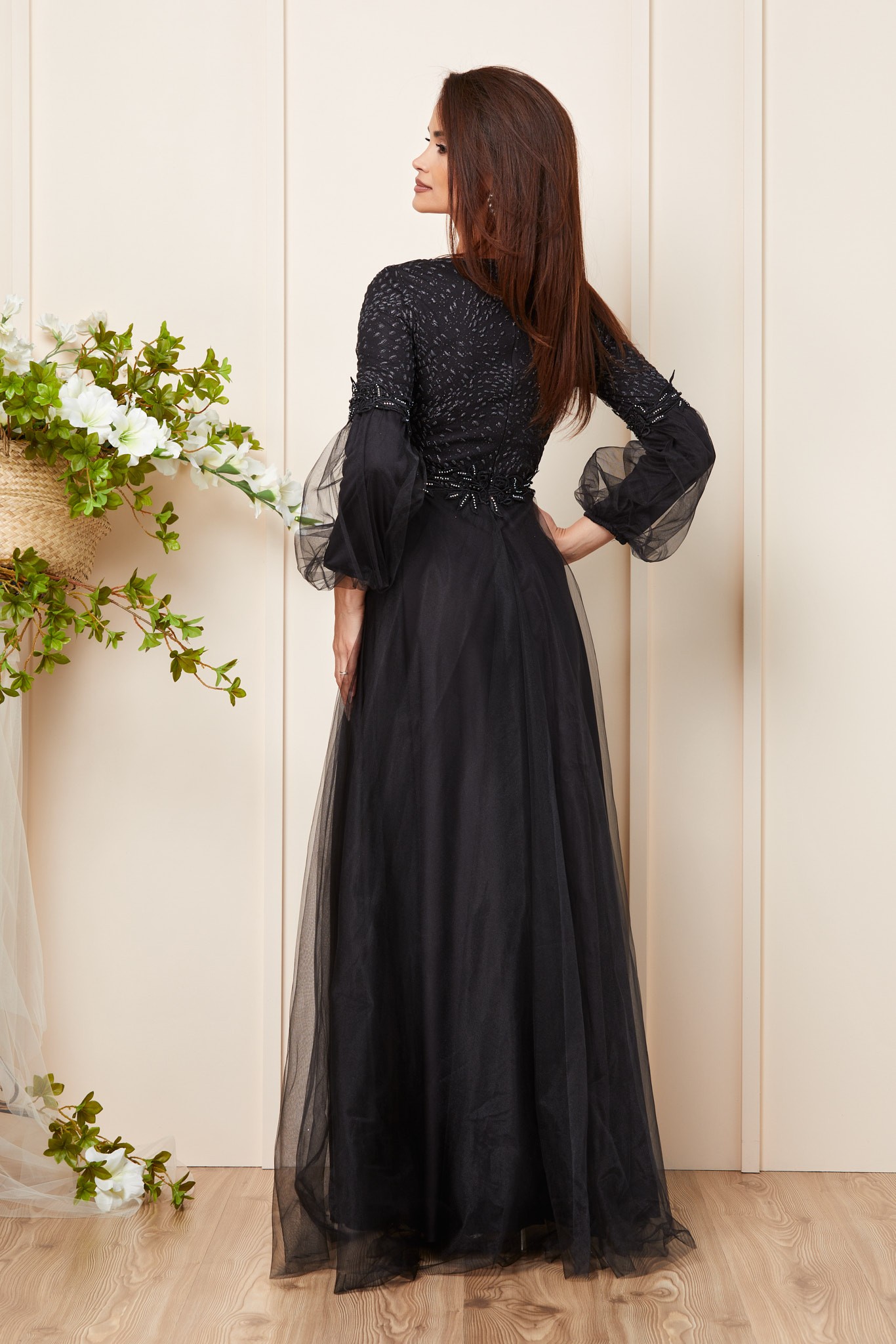 Μαύρο Μάξι Αμπιγιέ Φόρεμα Με Δαντέλα Fairy T3165 2