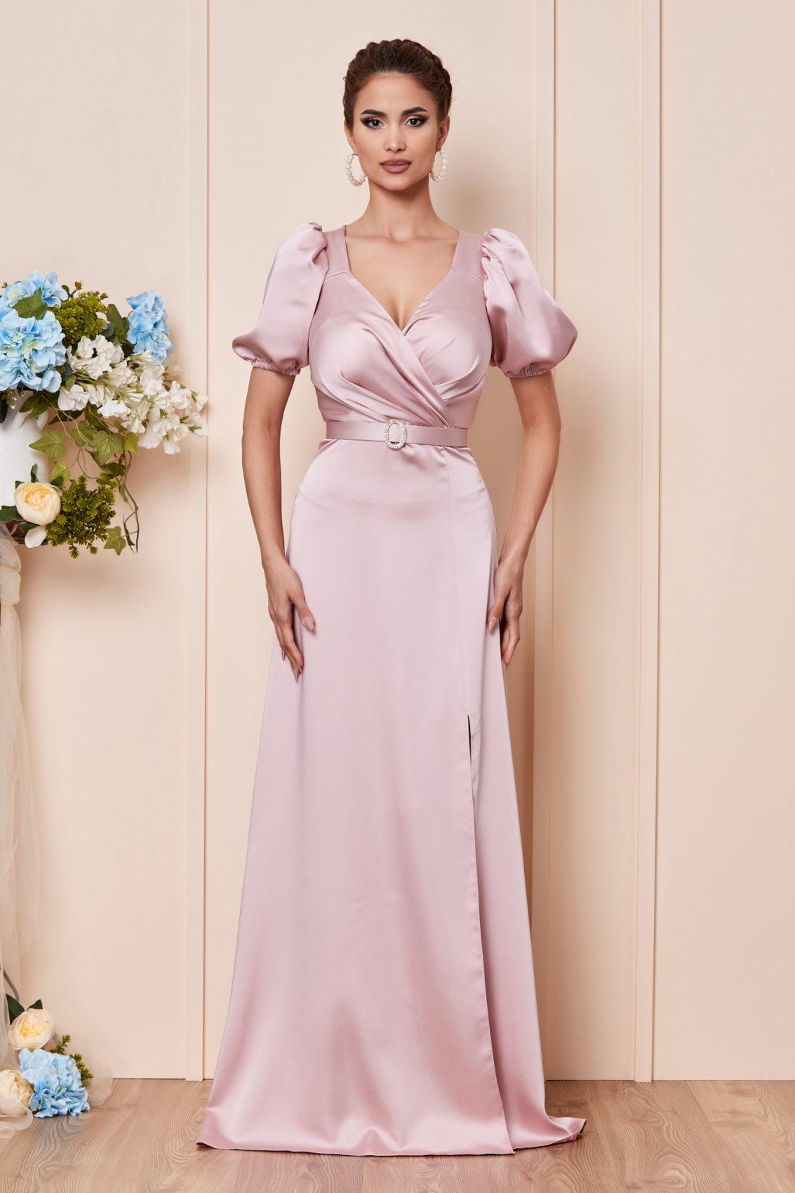 Ροζ Μάξι Σατέν Αμπιγιέ Φόρεμα Genoveva T2869 1