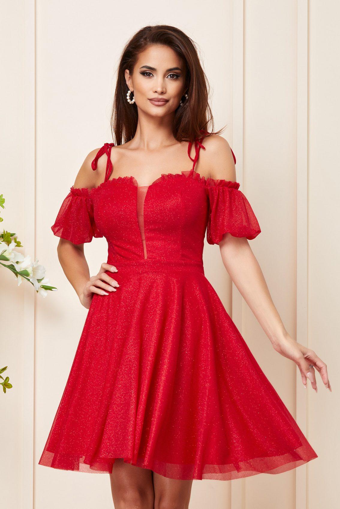 Κόκκινο Μίνι Βραδινό Φόρεμα Sonique T3150 3