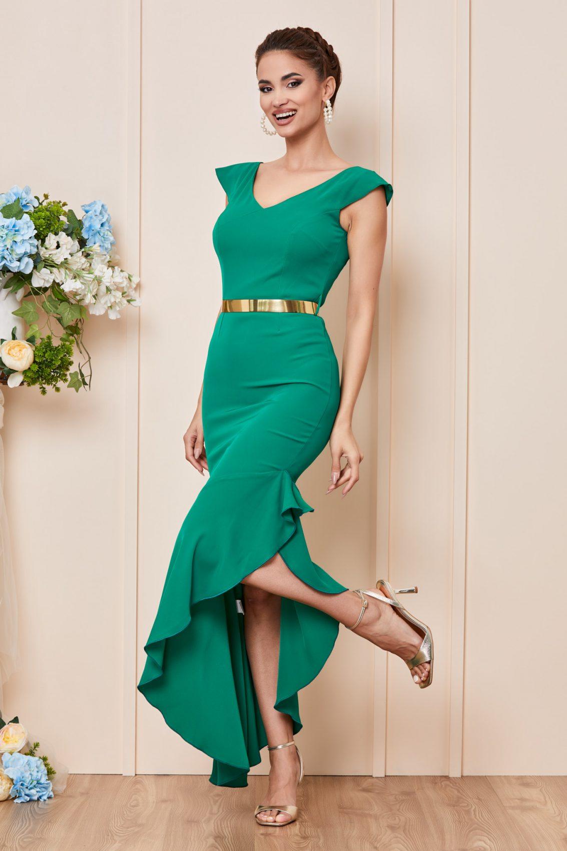 Πράσινο Μάξι Αμπιγιέ Φόρεμα Με Βολάν Melody T2830 1