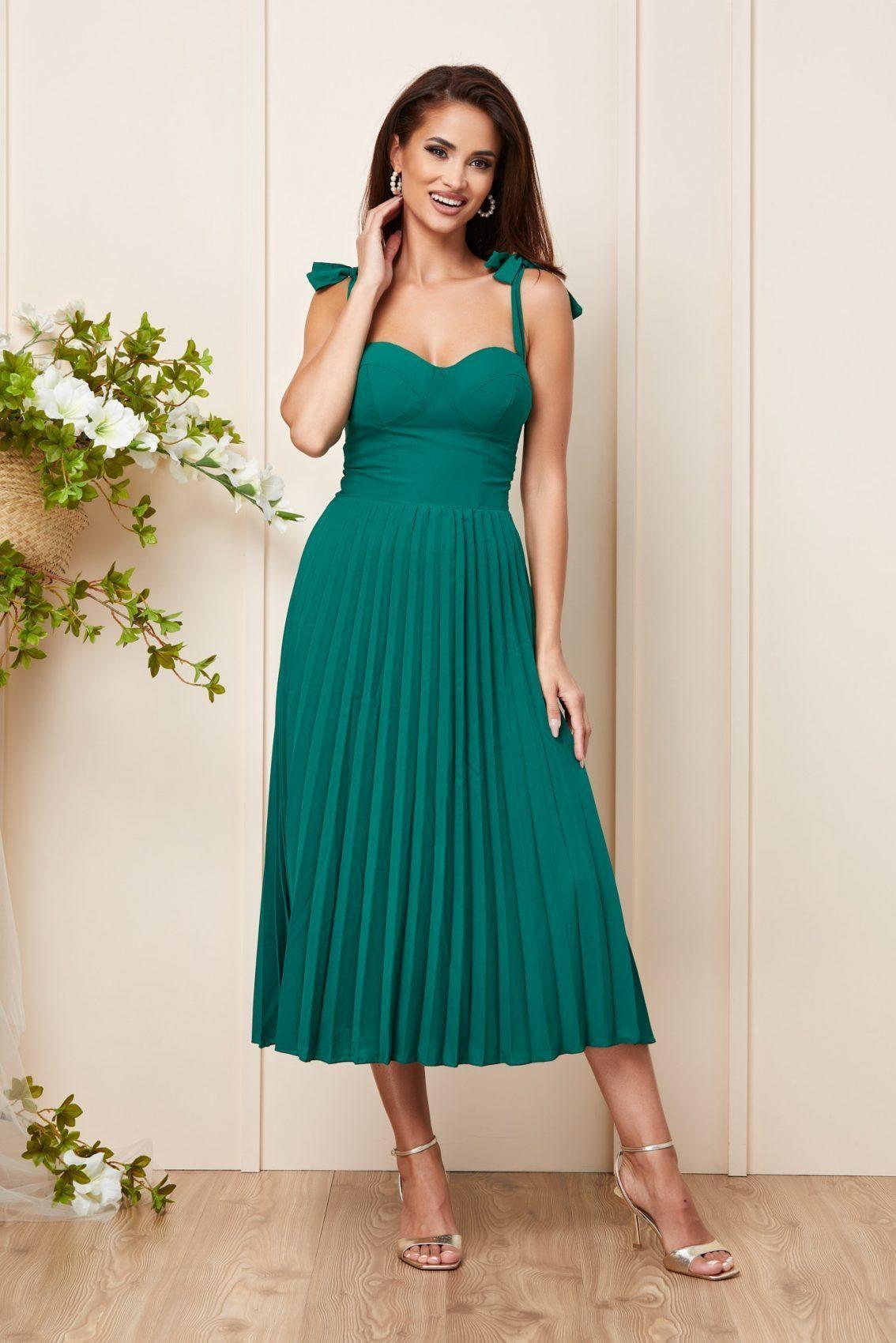 Πράσινο Μίντι Αμπιγιέ Φόρεμα Paloma T3128 1