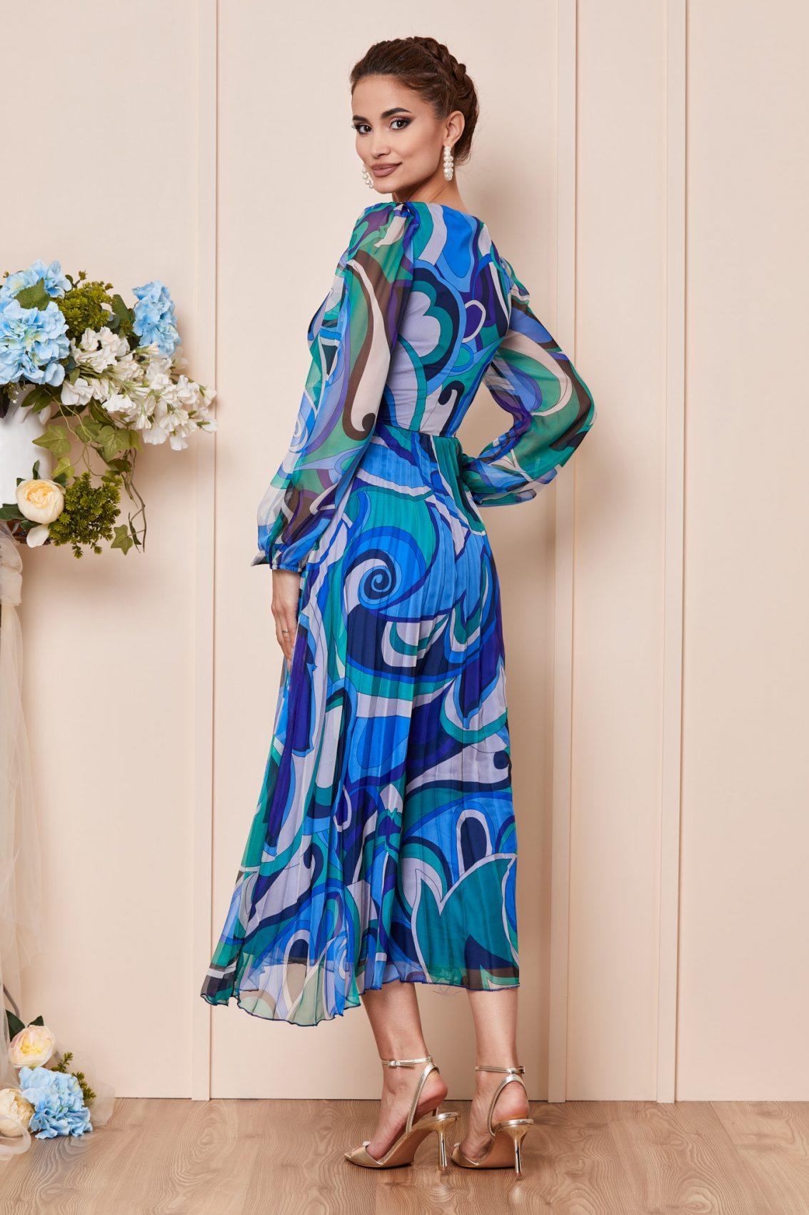 Μπλε Μίντι Βραδινό Φόρεμα Arabell T2888 2