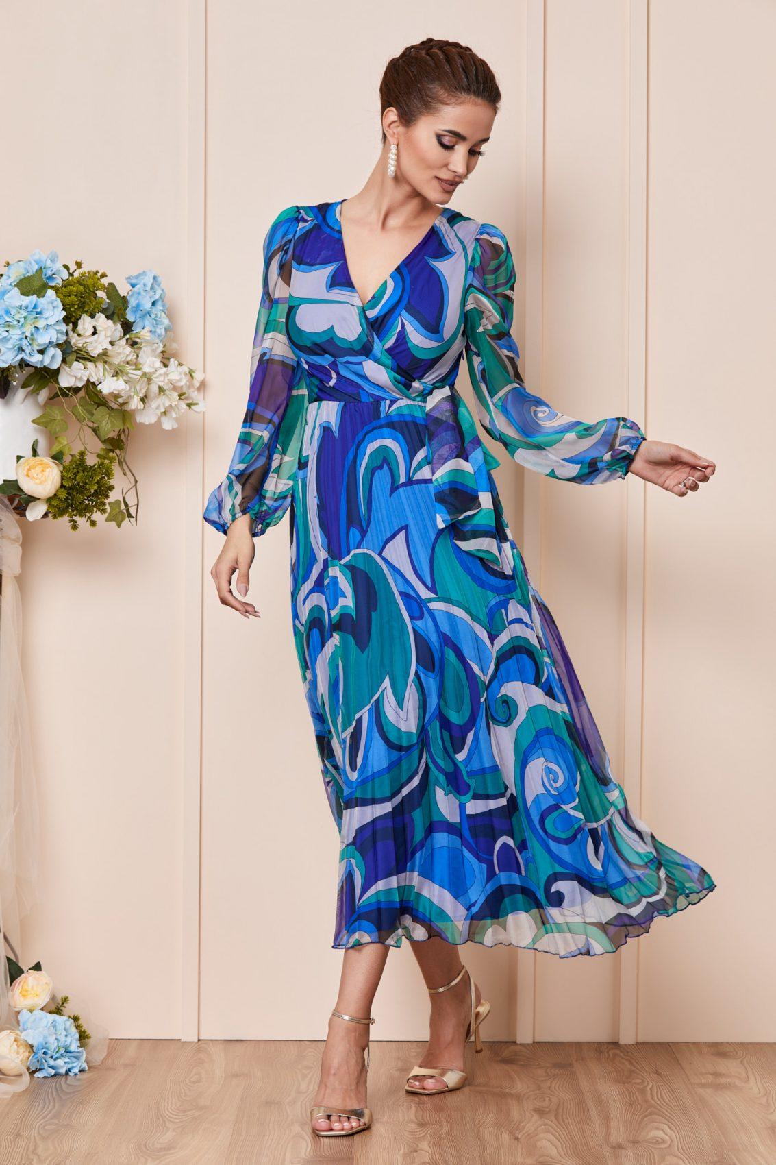 Μπλε Μίντι Βραδινό Φόρεμα Arabell T2888 1