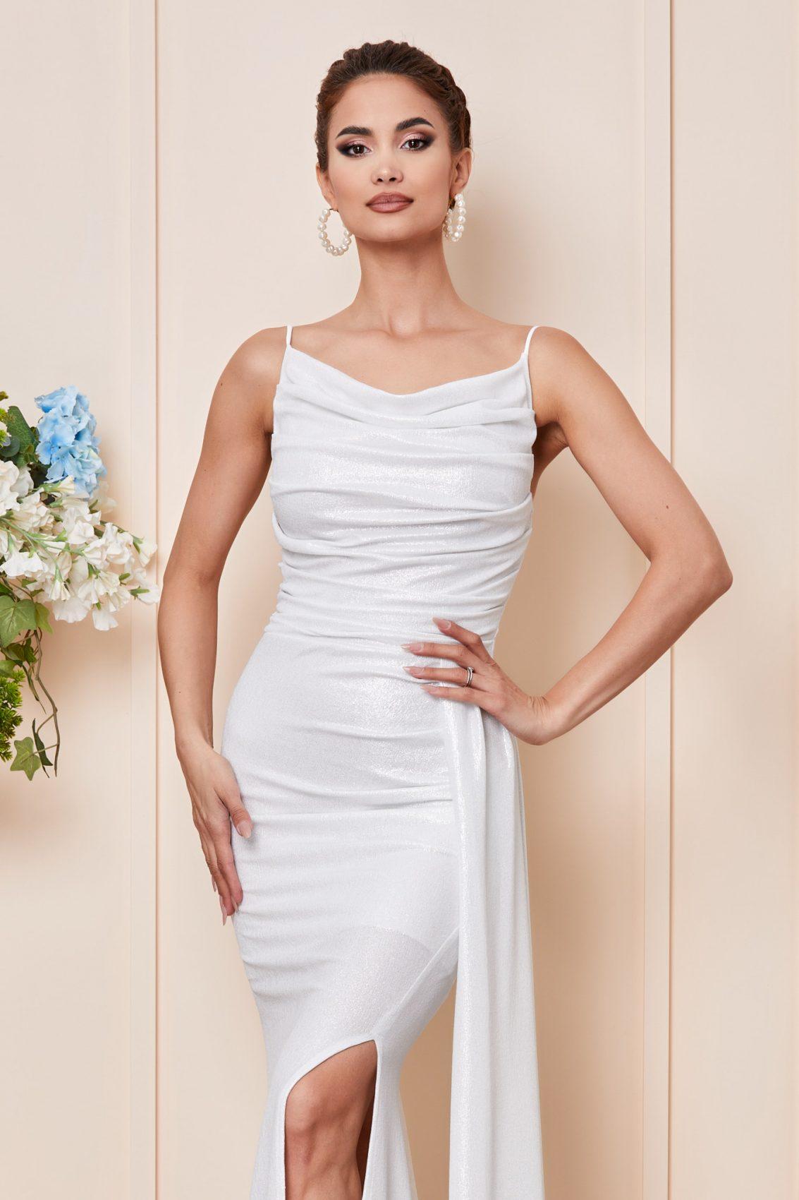 Λευκό Νυφικό Ντραπέ Μάξι Αμπιγιέ Φόρεμα Splendid T2820 3