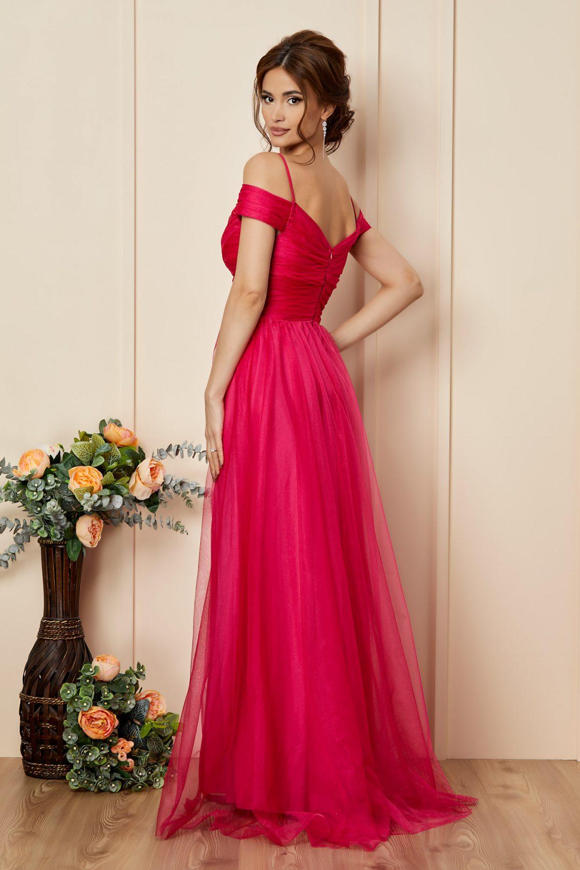 Ροζ Μάξι Βραδινό Φόρεμα Celebre T2770 2