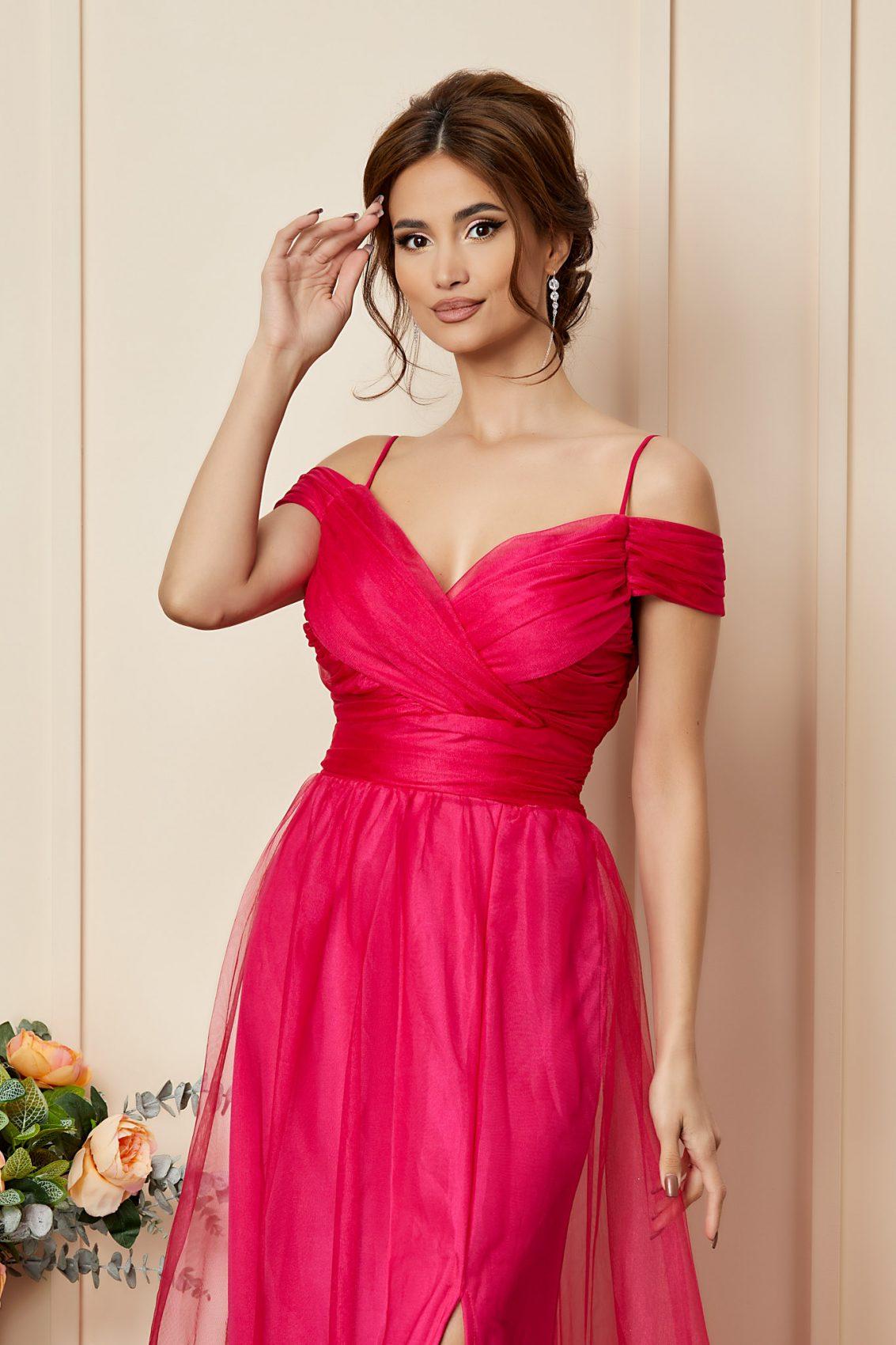 Ροζ Μάξι Βραδινό Φόρεμα Celebre T2770 3