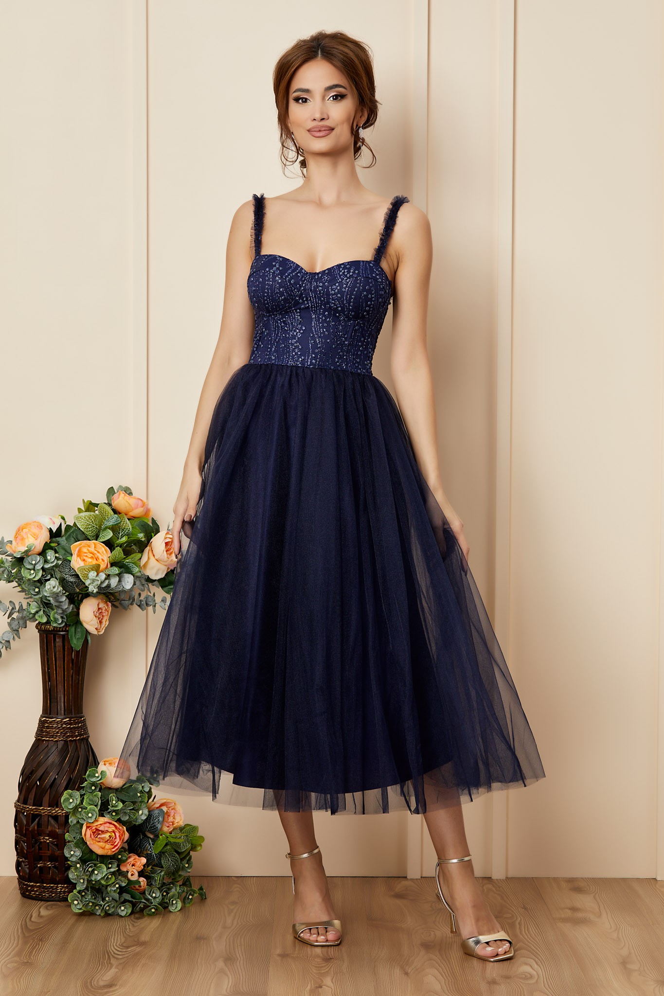 Μπλε Μίντι Αμπιγιέ Κλος Φόρεμα Unique T2786 1