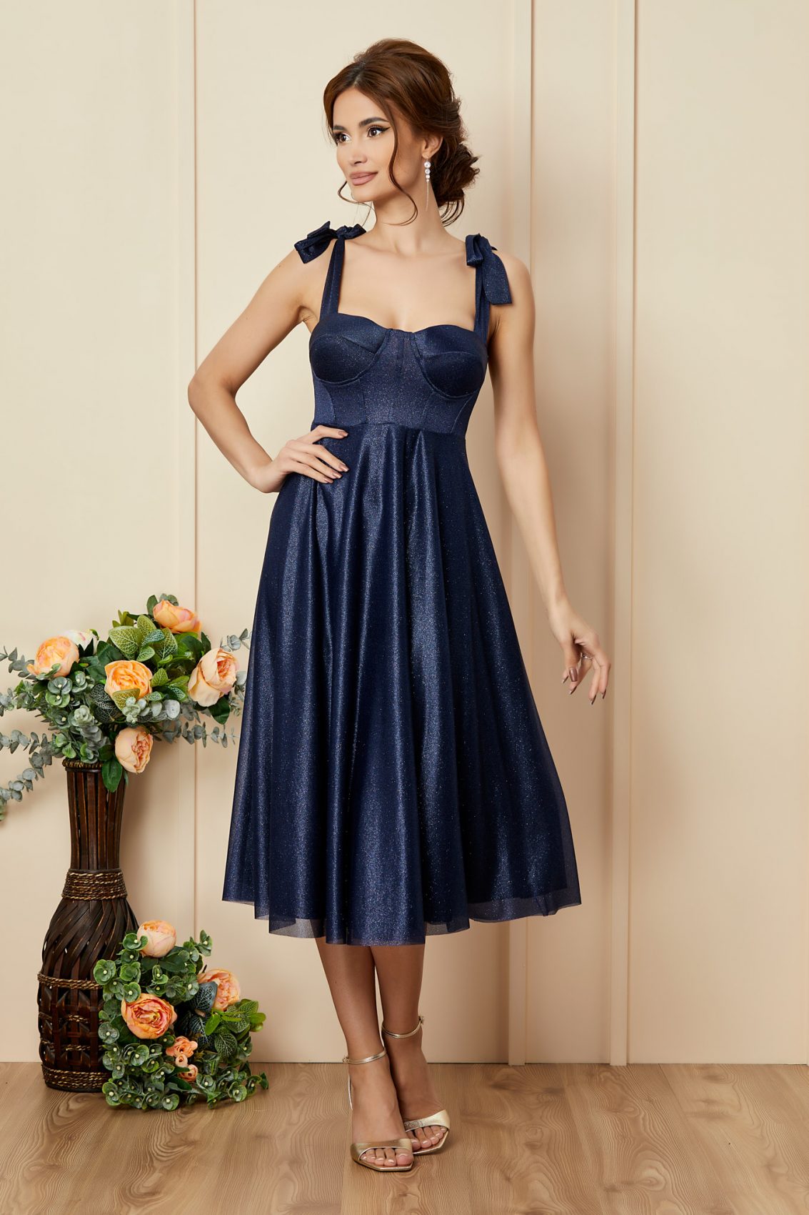 Μπλε Μίντι Αμπιγιέ Φόρεμα Solange T2752 1
