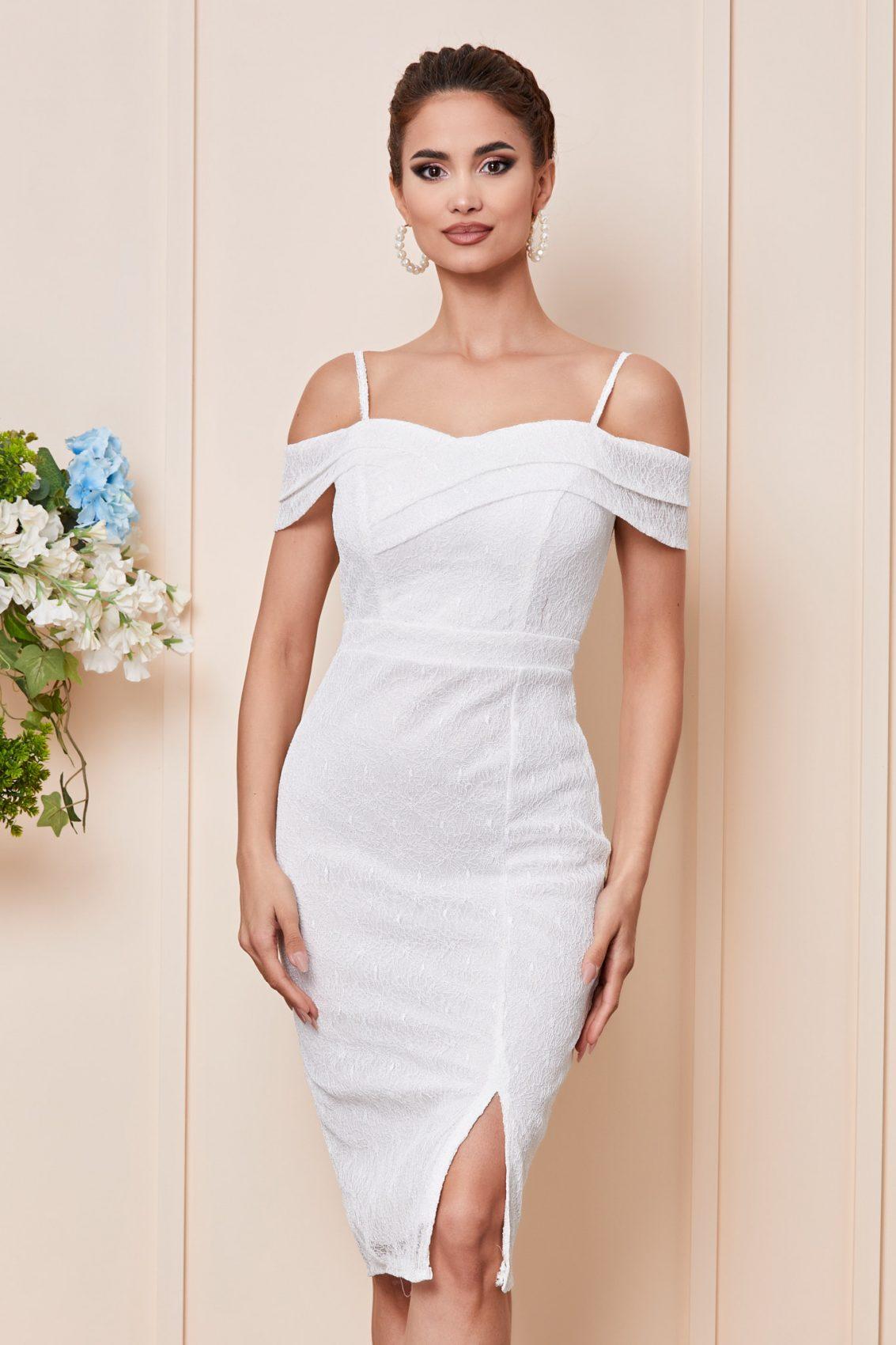 Λευκό Μίντι Βραδινό Φόρεμα Από Δαντέλα Nathalie T2834 3