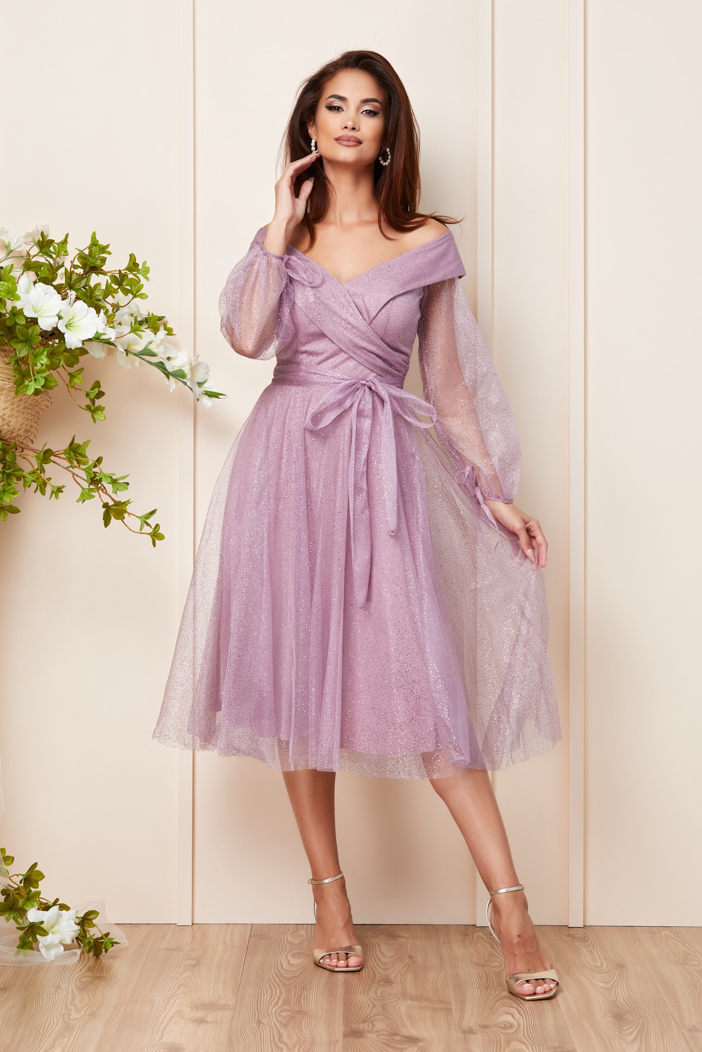 Ροζ Μίντι Αμπιγιέ Φόρεμα Kathryn T3096 1