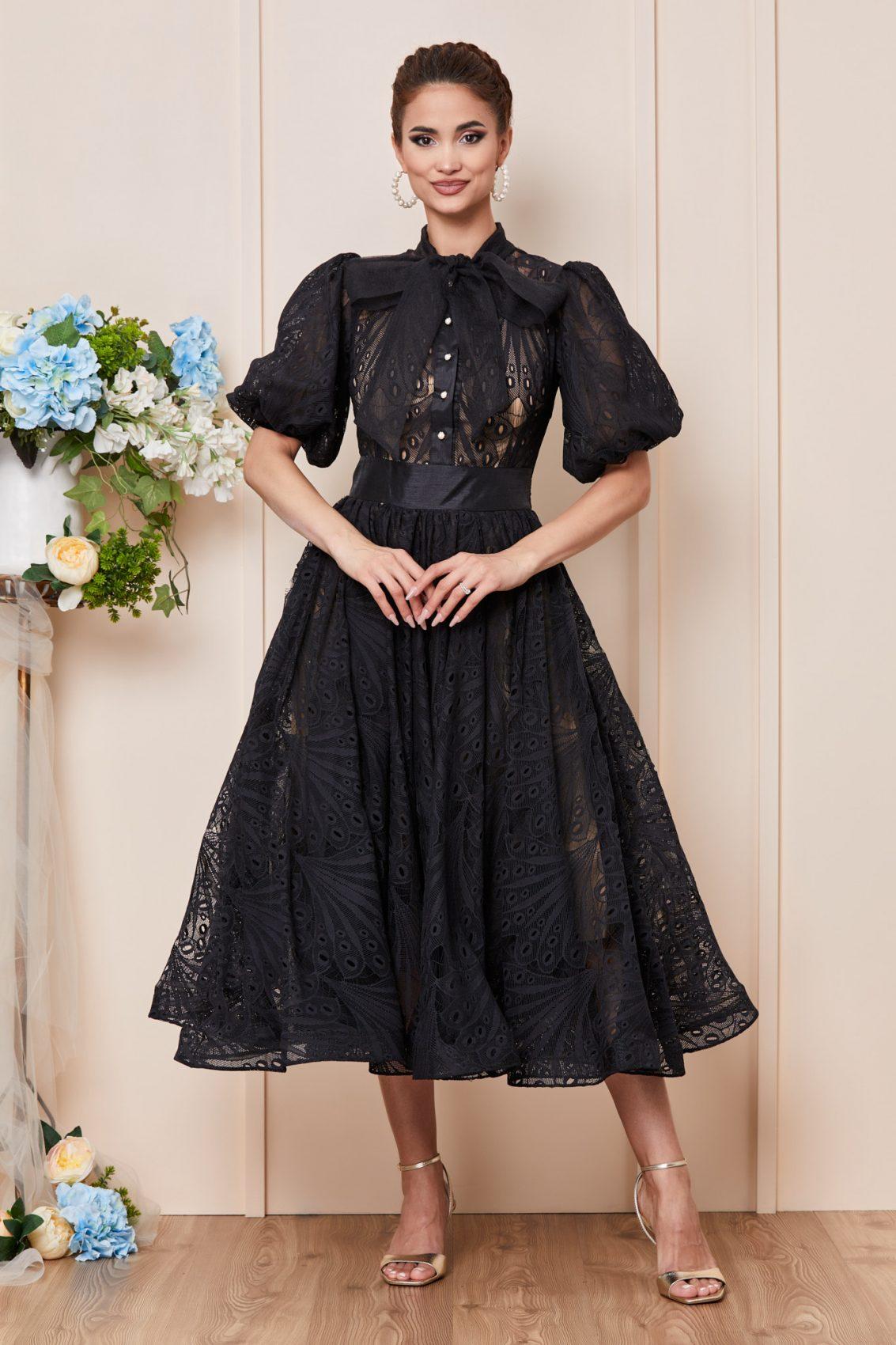 Μαύρο Μίντι Αμπιγιέ Φόρεμα Από Δαντέλα Gorgeous T2816 1