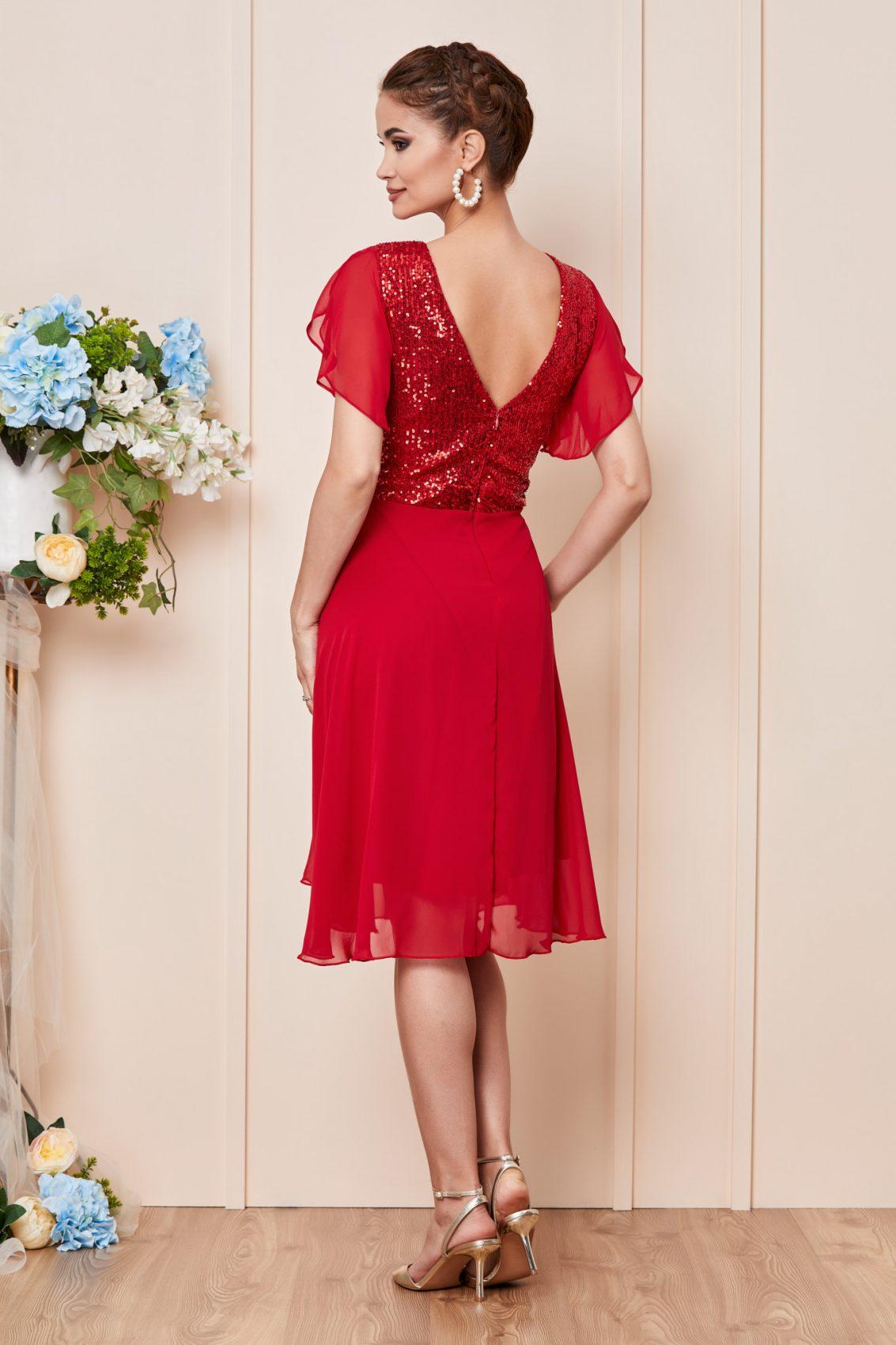 Κόκκινο Μίντι Αμπιγιέ Φόρεμα Με Πούλιες Viona T2807 2