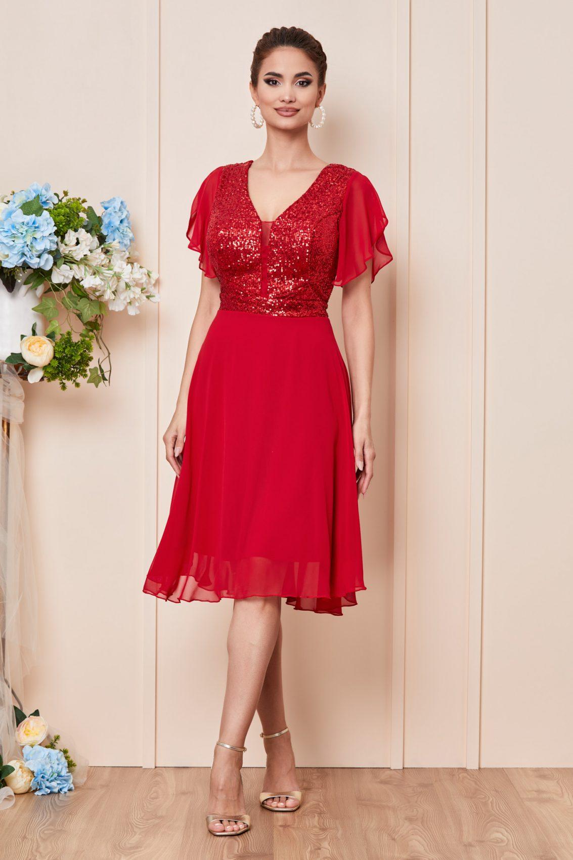 Κόκκινο Μίντι Αμπιγιέ Φόρεμα Με Πούλιες Viona T2807 1