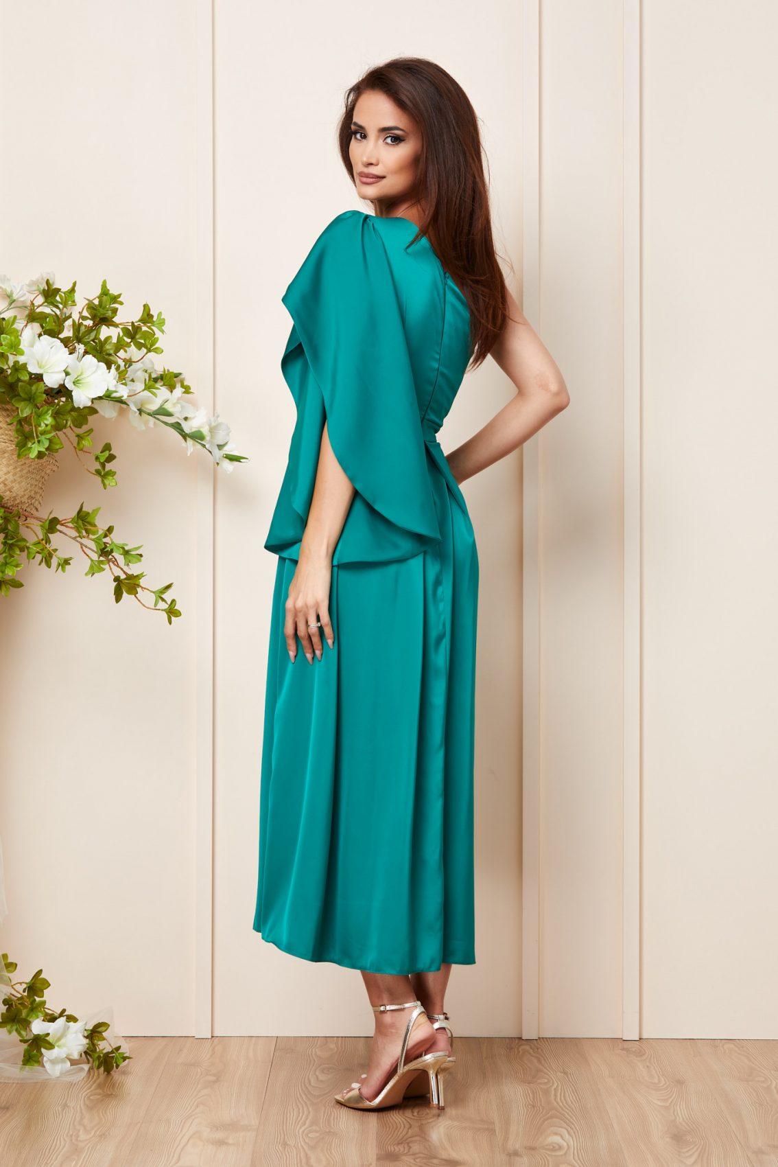 Πράσινο Μίντι Σατέν Αμπιγιέ Φόρεμα Fulvia T3111 2