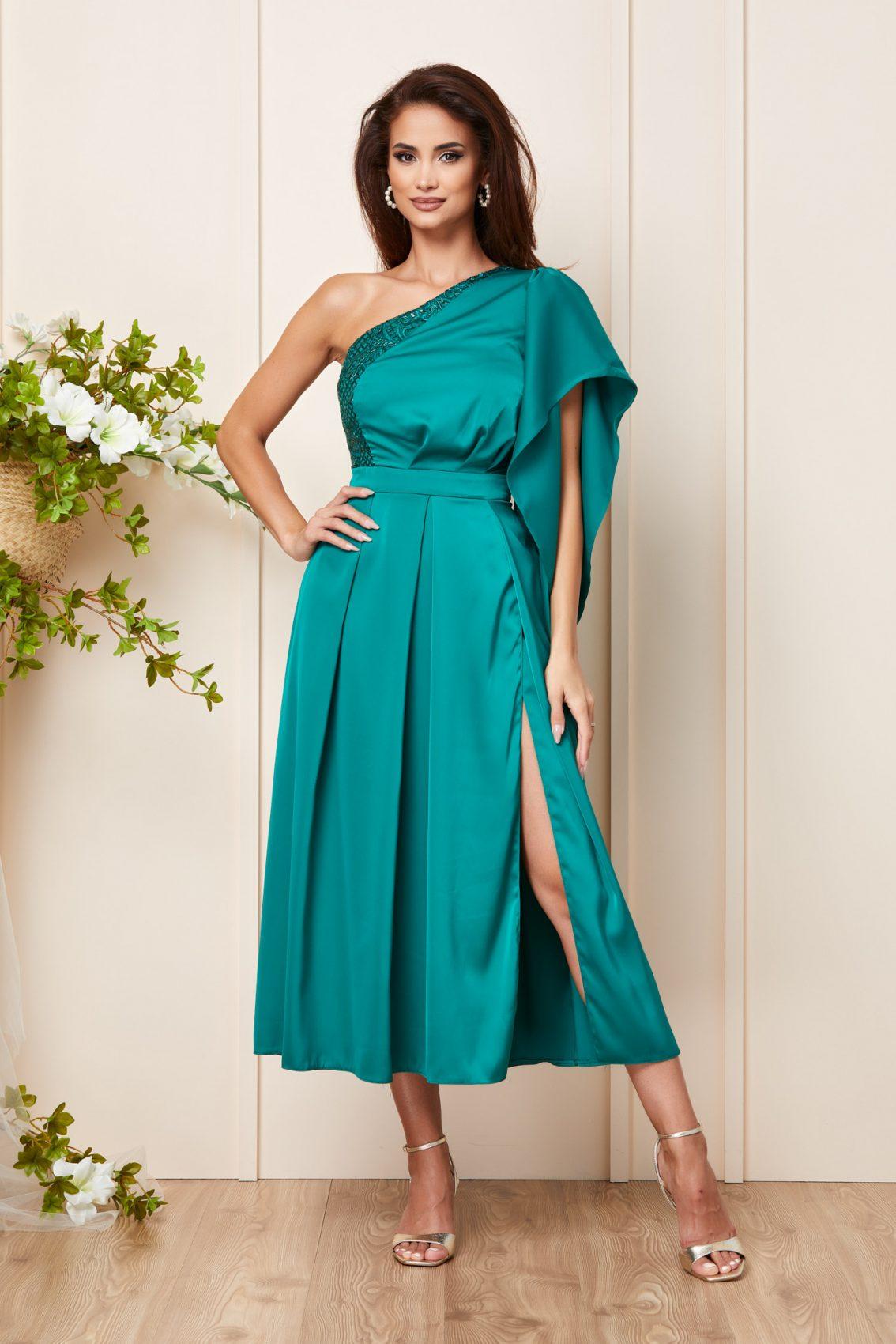Πράσινο Μίντι Σατέν Αμπιγιέ Φόρεμα Fulvia T3111 1
