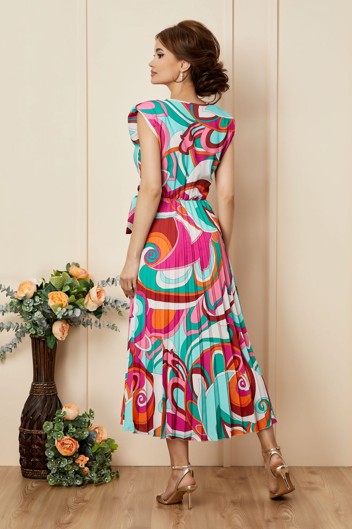 Μίντι Σιέλ Εμπριμέ Αμάνικο Φόρεμα Carmen T2712 2