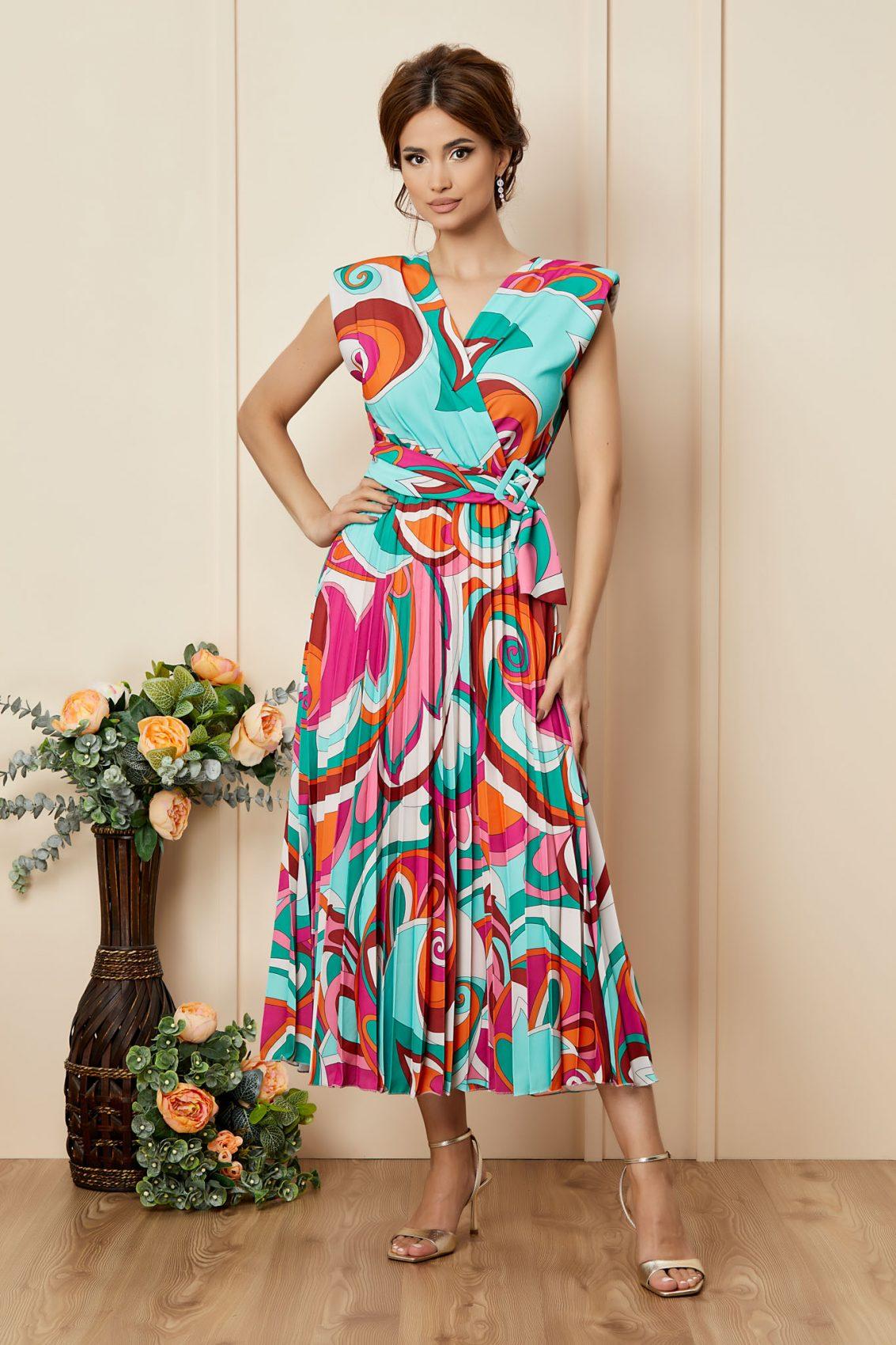 Μίντι Σιέλ Εμπριμέ Αμάνικο Φόρεμα Carmen T2712 1