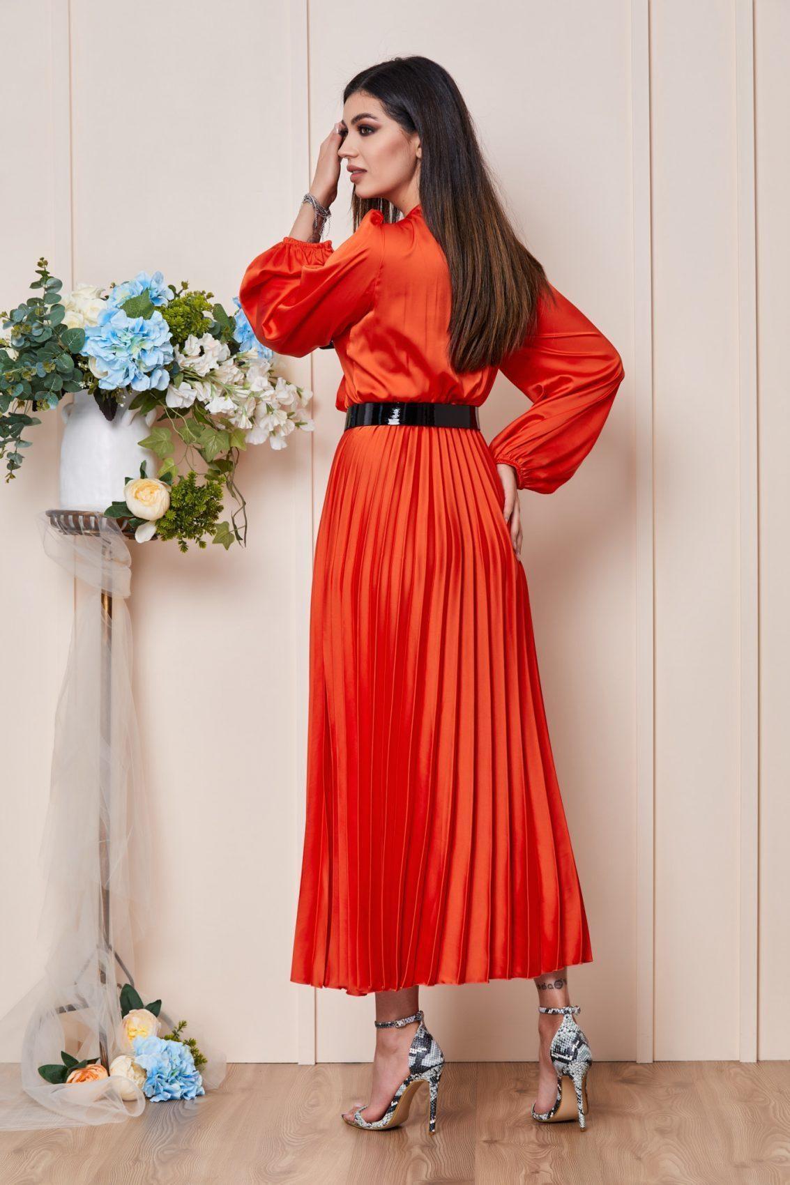 Πορτοκαλί Σατέν Βραδινό Φόρεμα Ylenia T3030 2
