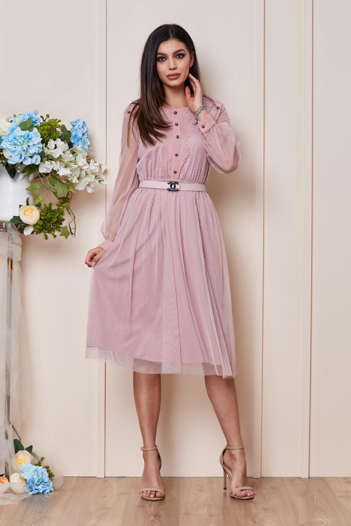 Ροζ Μίντι Φόρεμα Από Τούλι Cecille T3067 1