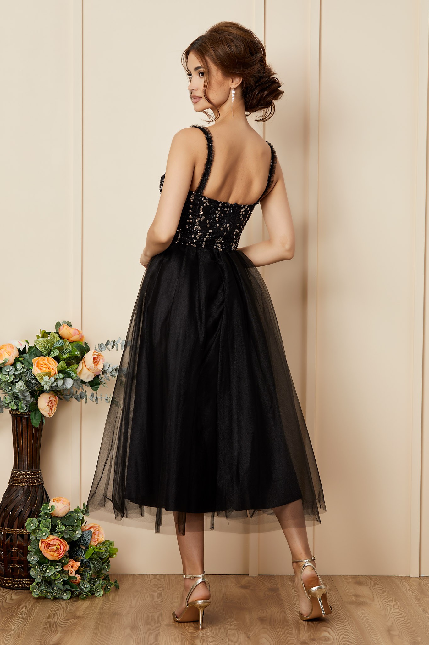 Μαύρο Μίντι Αμπιγιέ Κλος Φόρεμα Unique T2784 2