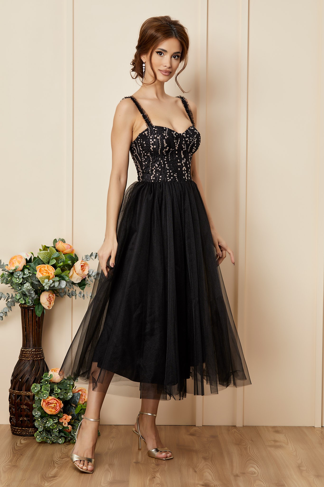 Μαύρο Μίντι Αμπιγιέ Κλος Φόρεμα Unique T2784 1