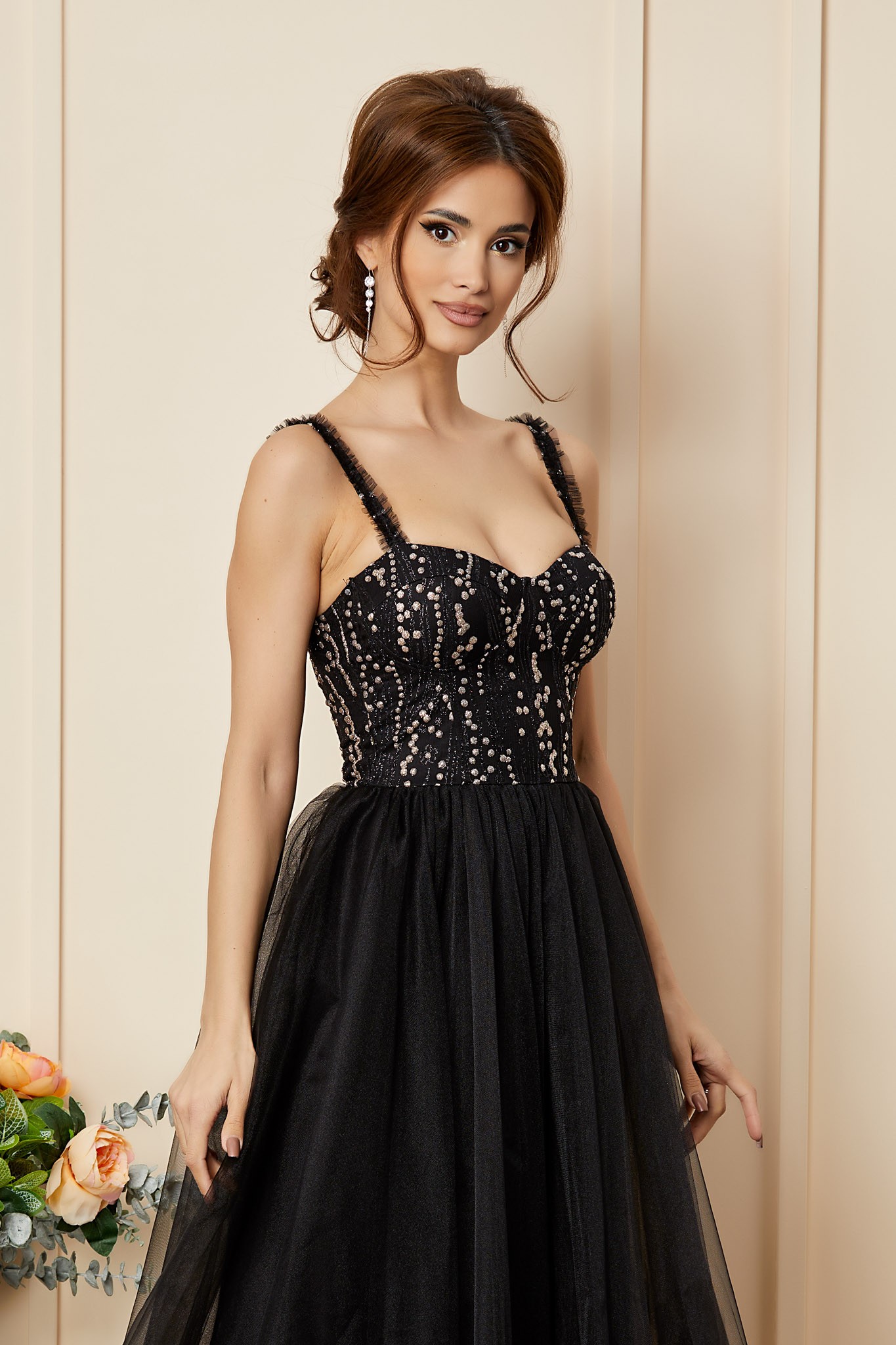 Μαύρο Μίντι Αμπιγιέ Κλος Φόρεμα Unique T2784 3