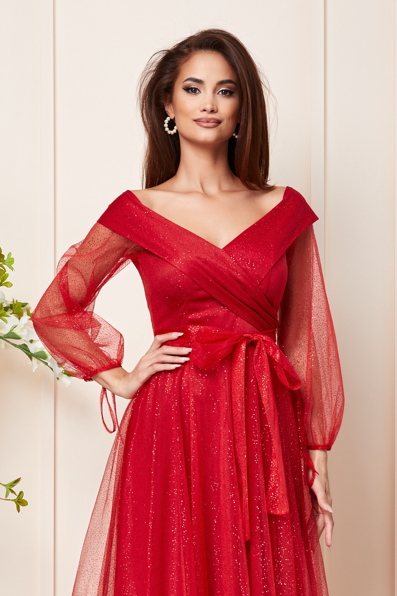 Κόκκινο Μίντι Αμπιγιέ Φόρεμα Kathryn T3092 3